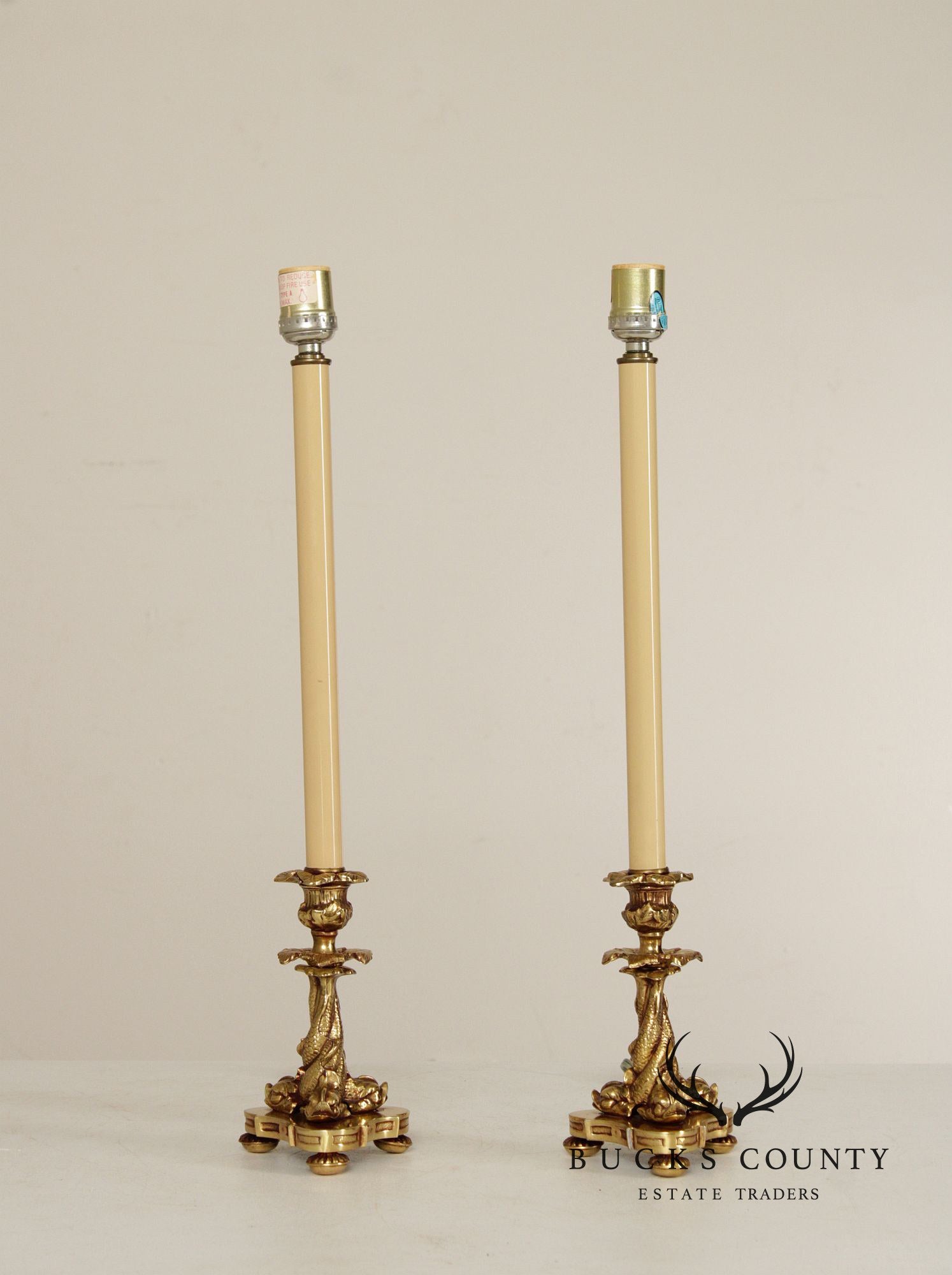 Rococo Style Pair of Brass Candlestick Table Lamps