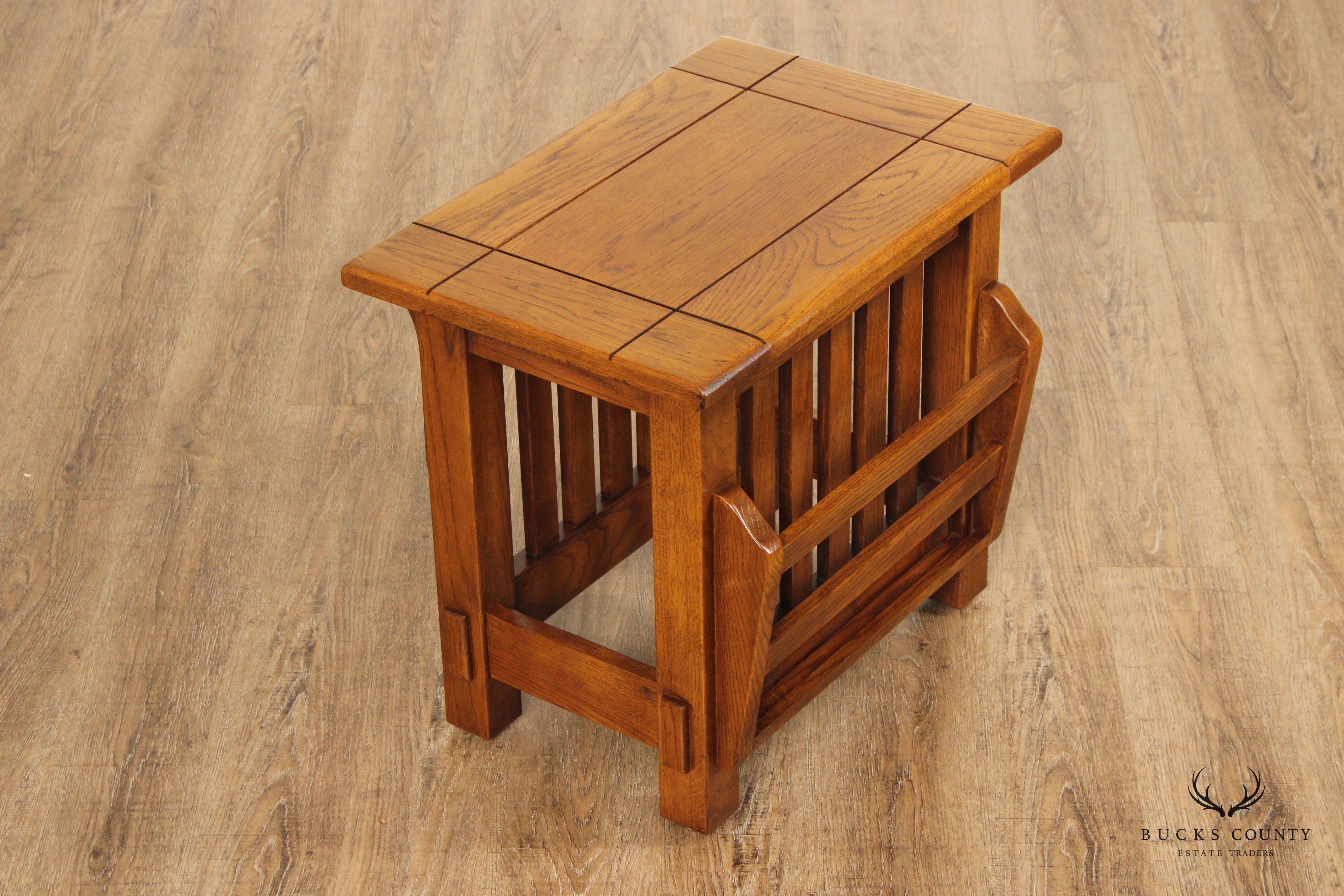 Arts & Crafts Style Oak Side Table and Magazine Rack