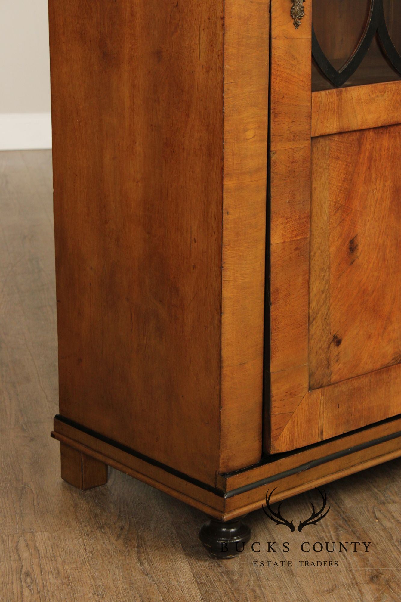 Antique Biedermeier Glass Door Walnut Bookcase