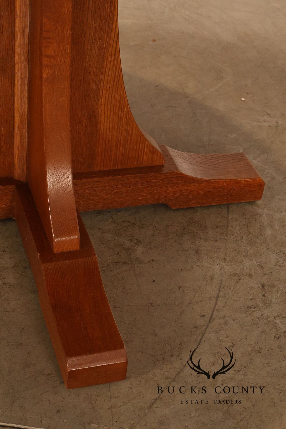 Stickley Mission Collection Round Oak Pedestal Dining Table With Two Leaves