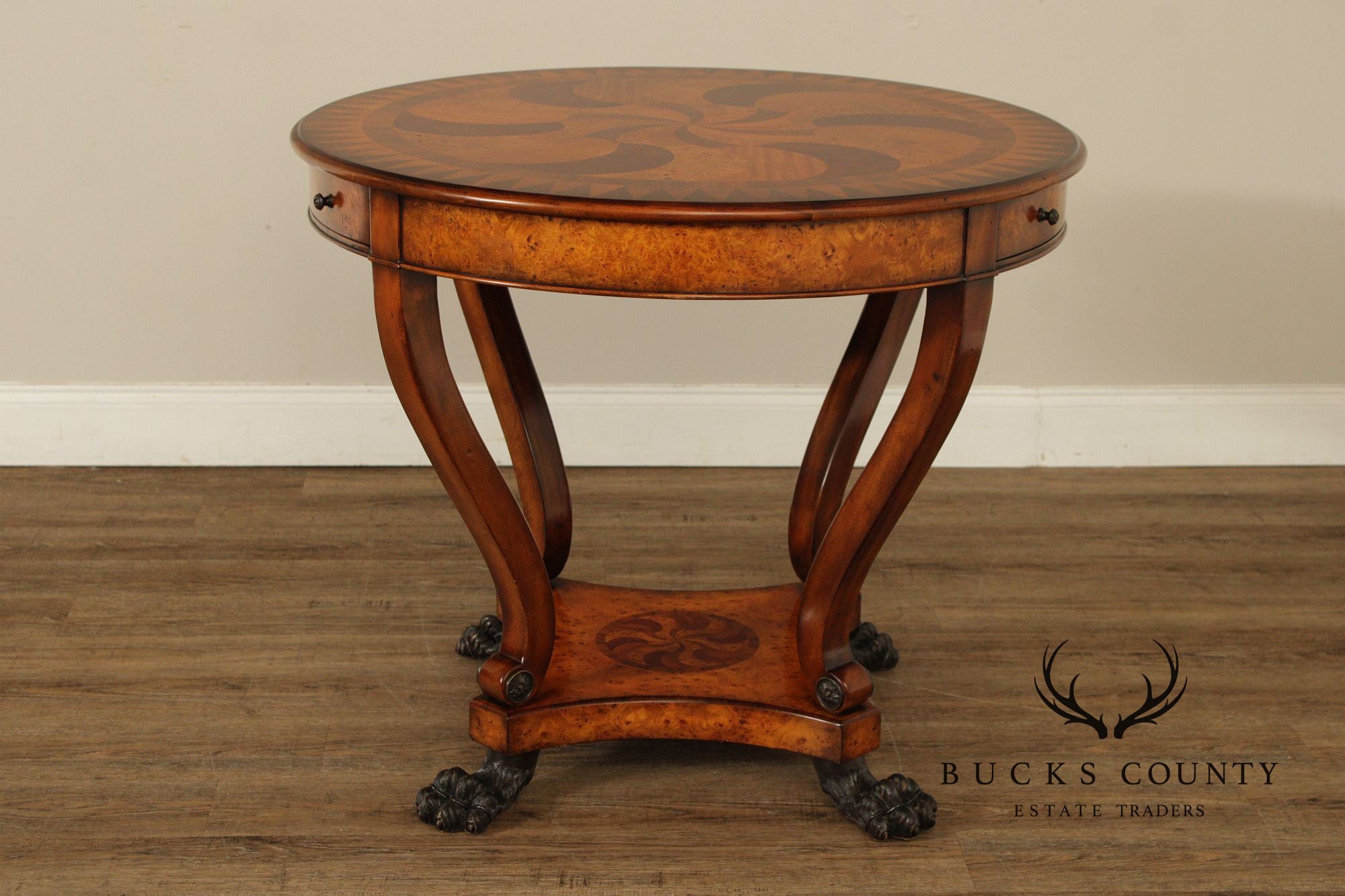 Theodore Alexander Round Inlaid Burlwood Center Table