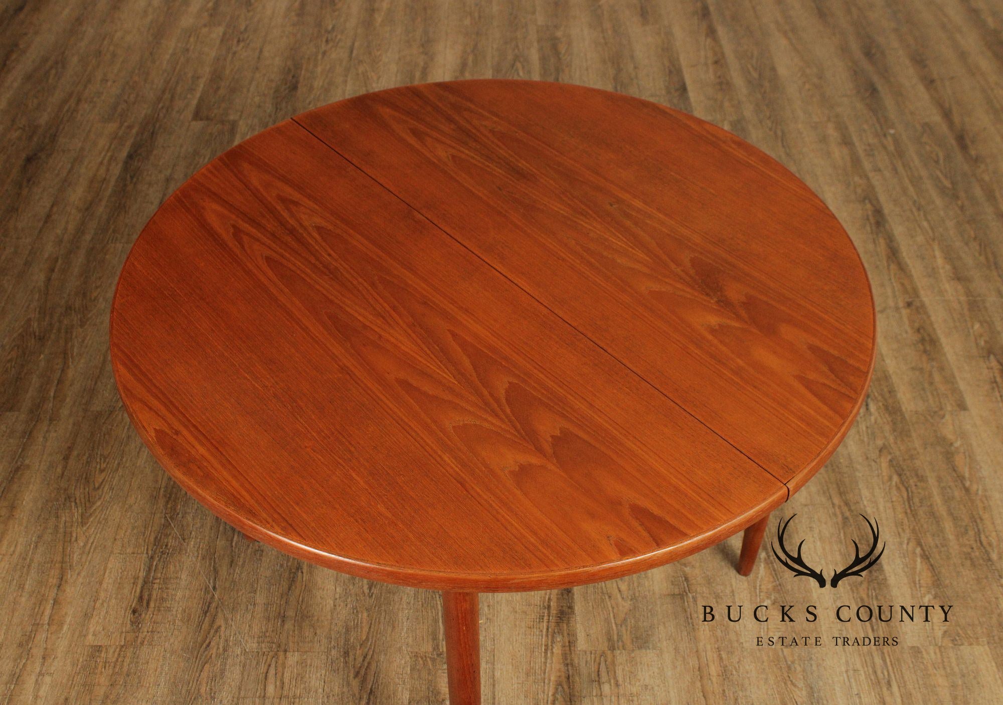 Dux Swedish Modern Teak Expandable Round Dining Table