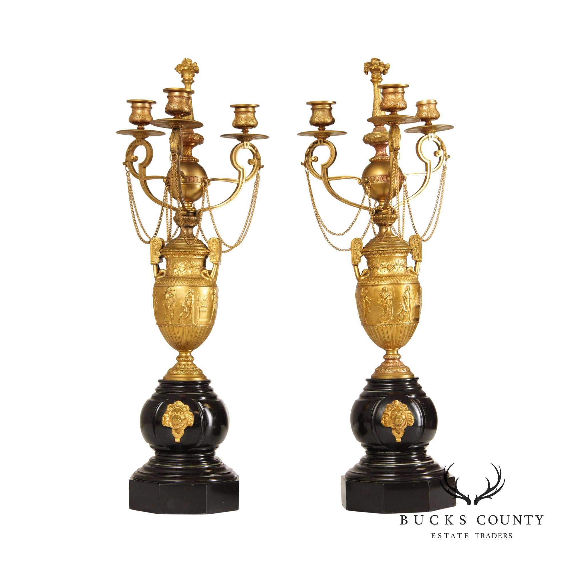 Neoclassical Style Pair of Gilt Bronze Marble Candelabra