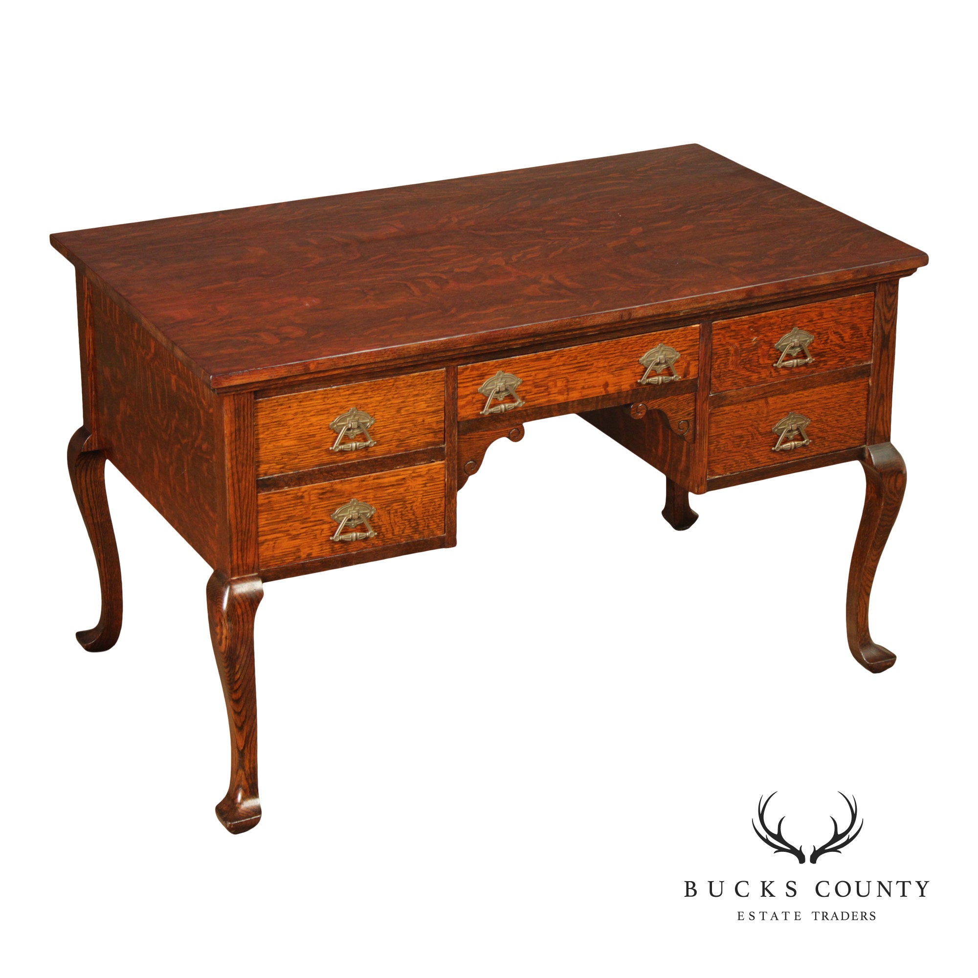 Antique Victorian Oak Partner's Executive Writing Desk