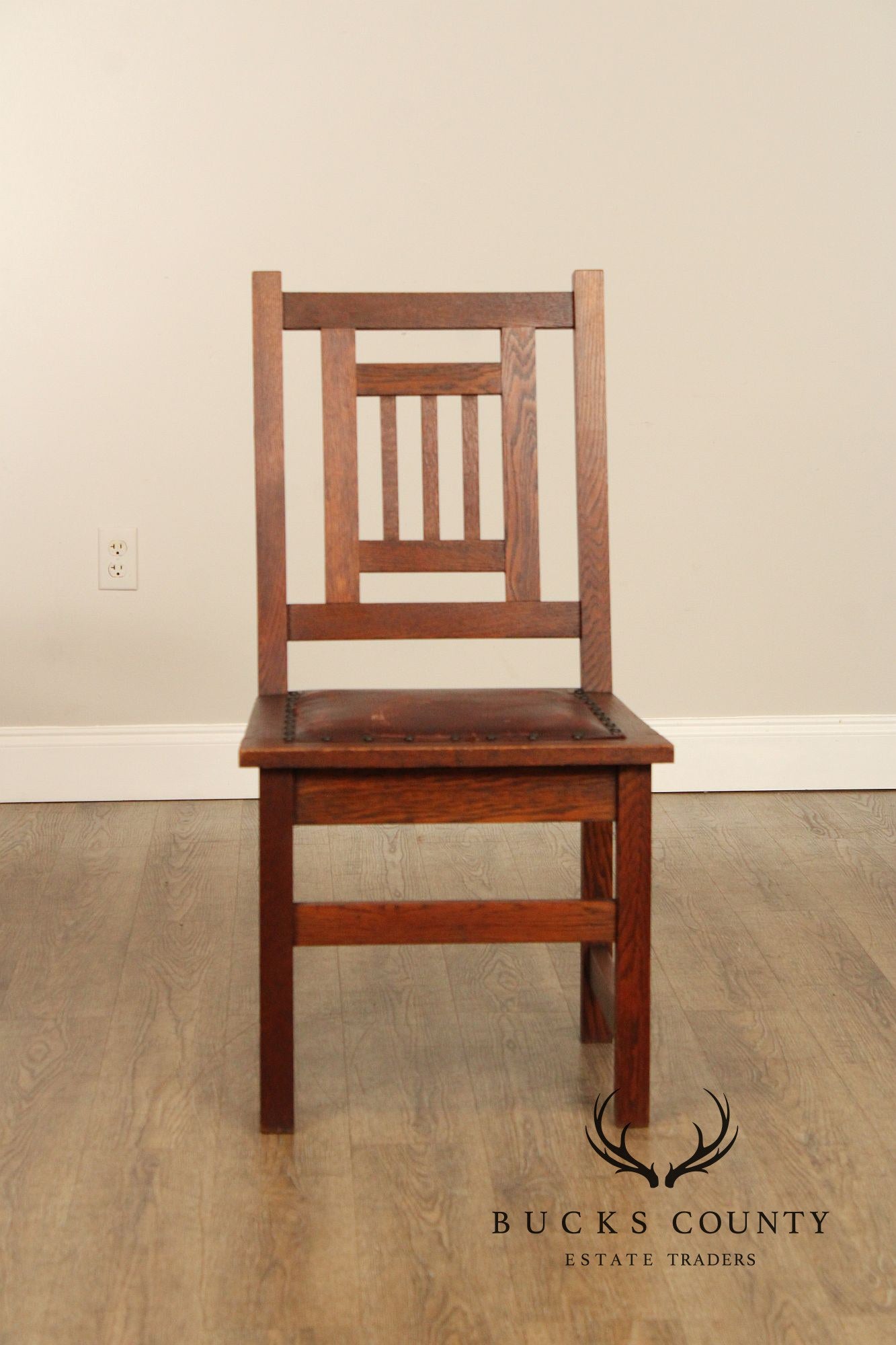Antique American Arts & Crafts Mission Set Of 3 Oak Side Chairs