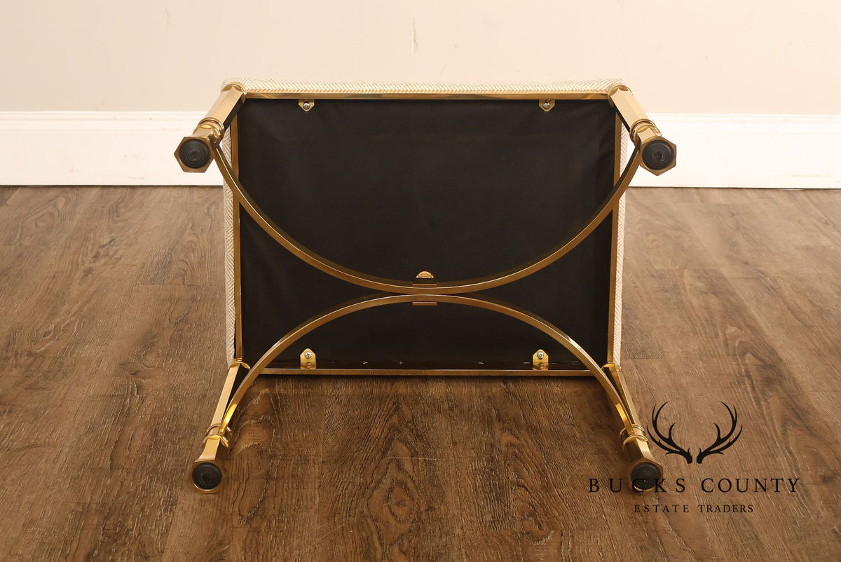 Italian Modern Pair of Sculpted Brass Ottomans