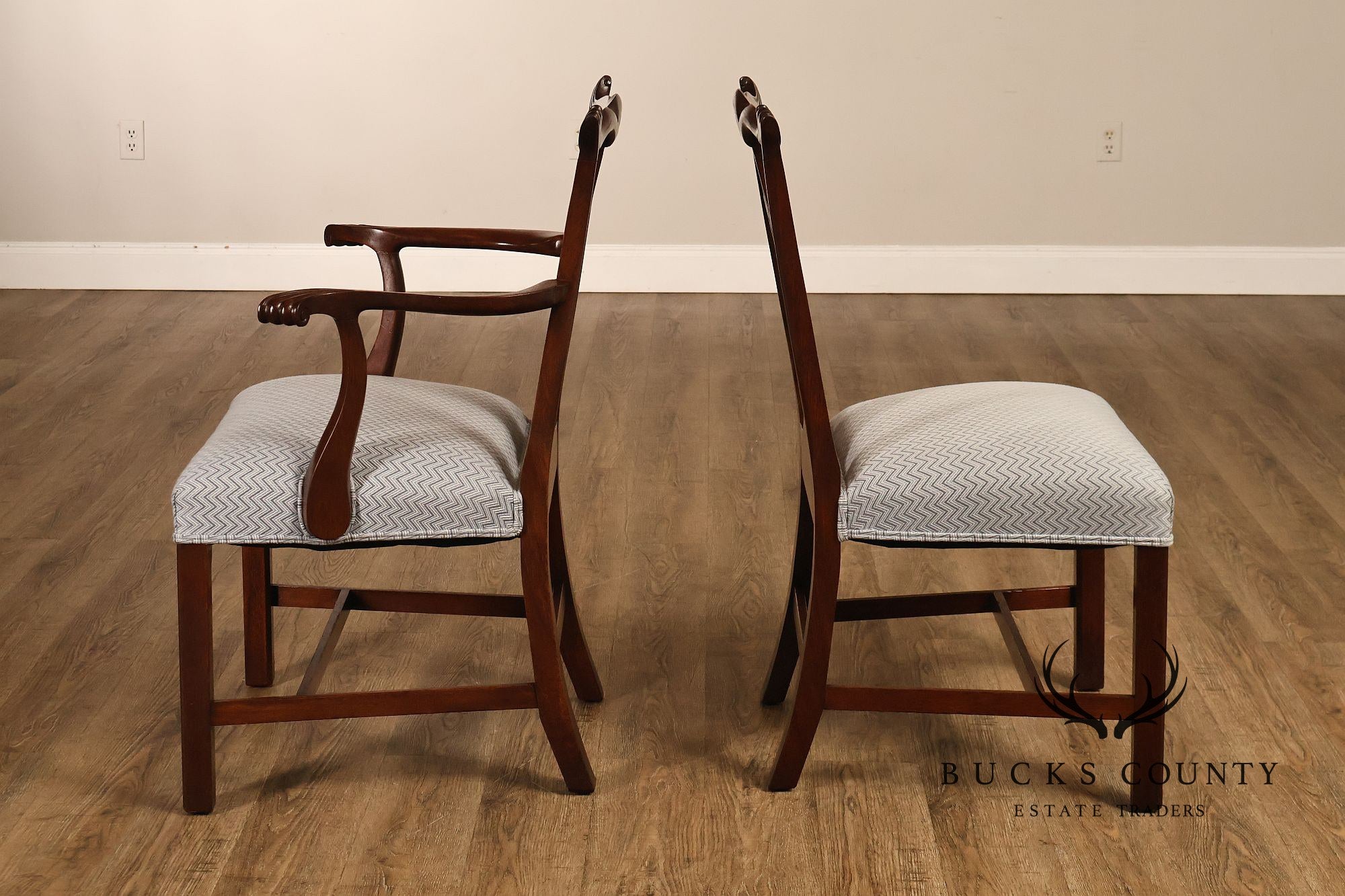 1940's Chippendale Style Set Of Eight Custom Mahogany Dining Chairs