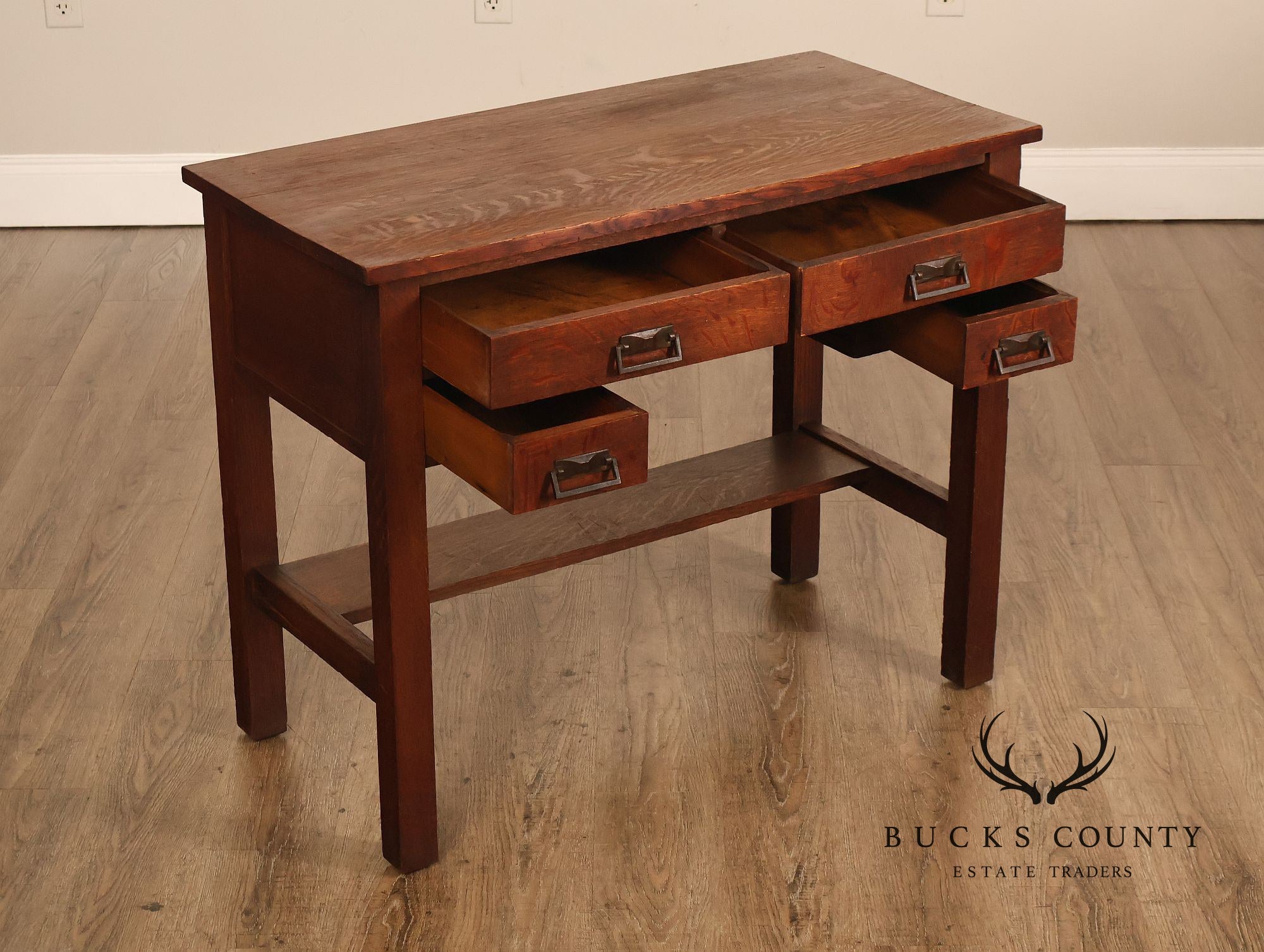 Antique Arts And Crafts Mission Oak Four Drawer Writing Desk