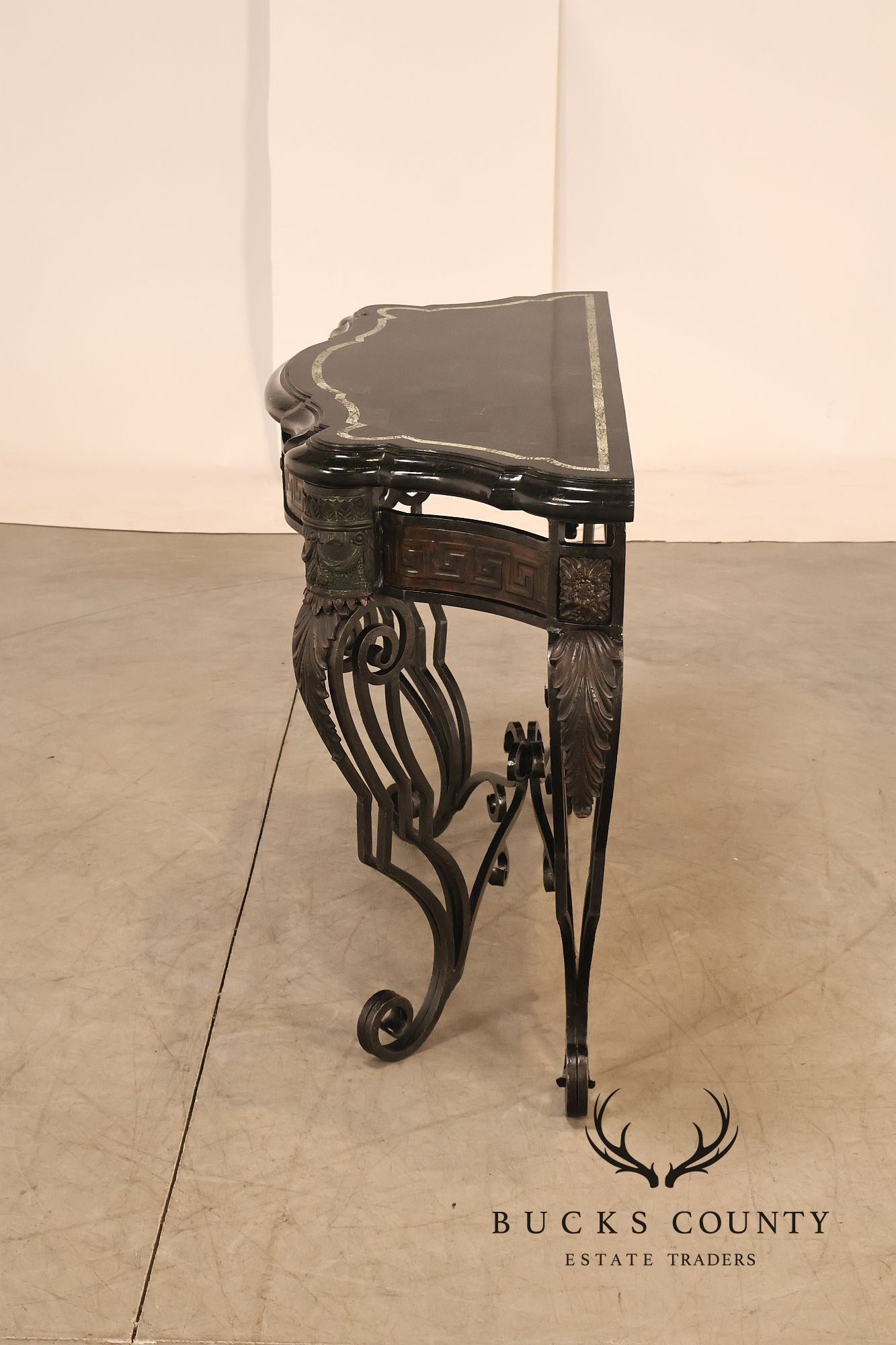 Maitland Smith Greek Key Console Table With Tessellated Marble Top