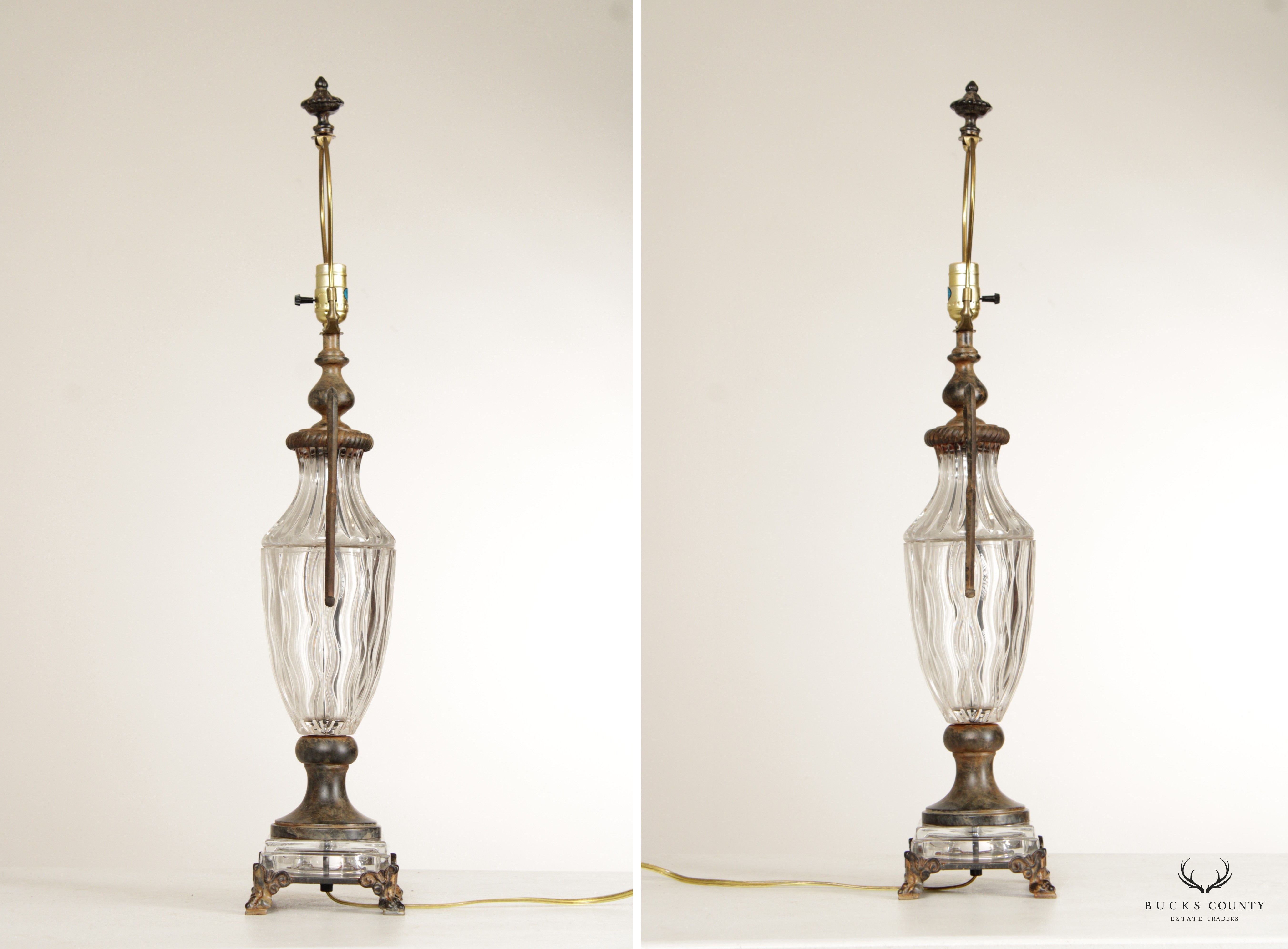 Neoclassical Style Vintage Pair of Glass Table Lamps