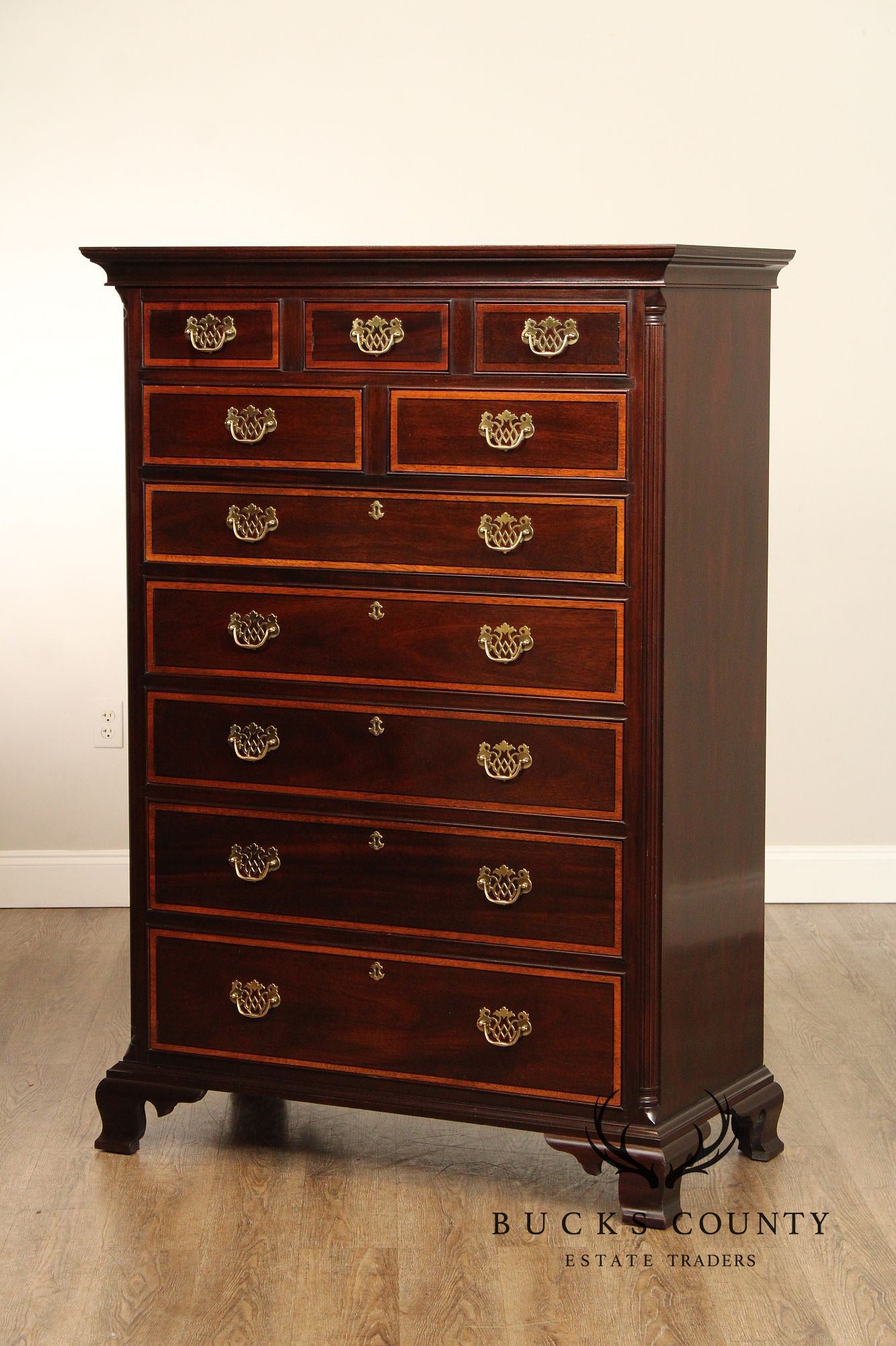 Stickley Georgian Style Inlaid Mahogany Tall Chest