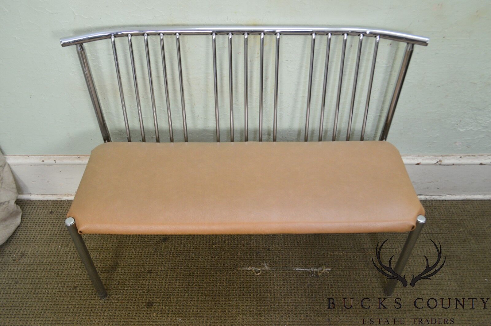 Brody Mid Century Modern Spindle Back Chrome Settee Bench