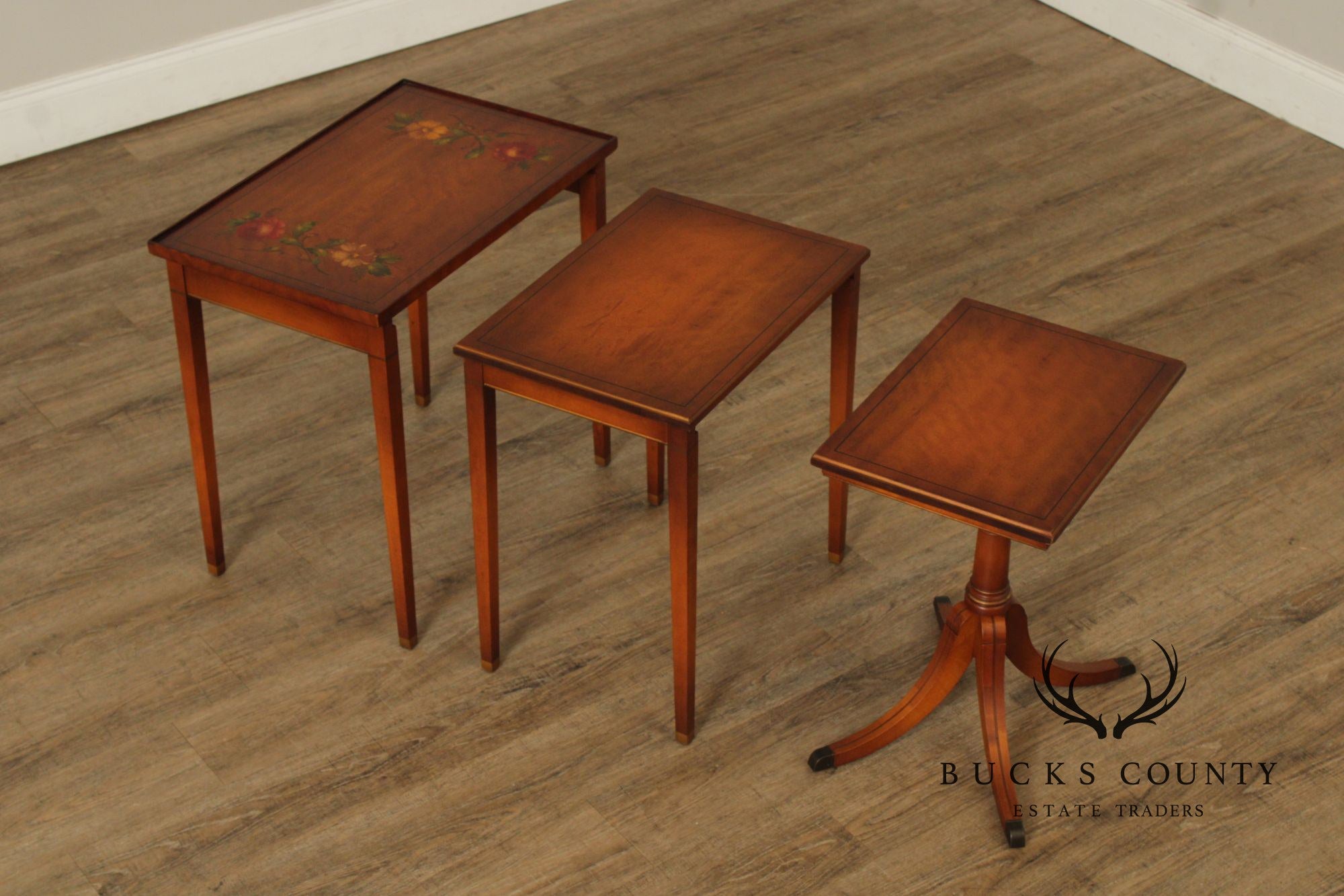 1930's Imperial Furniture Edwardian Set of Three Satinwood Nesting Tables