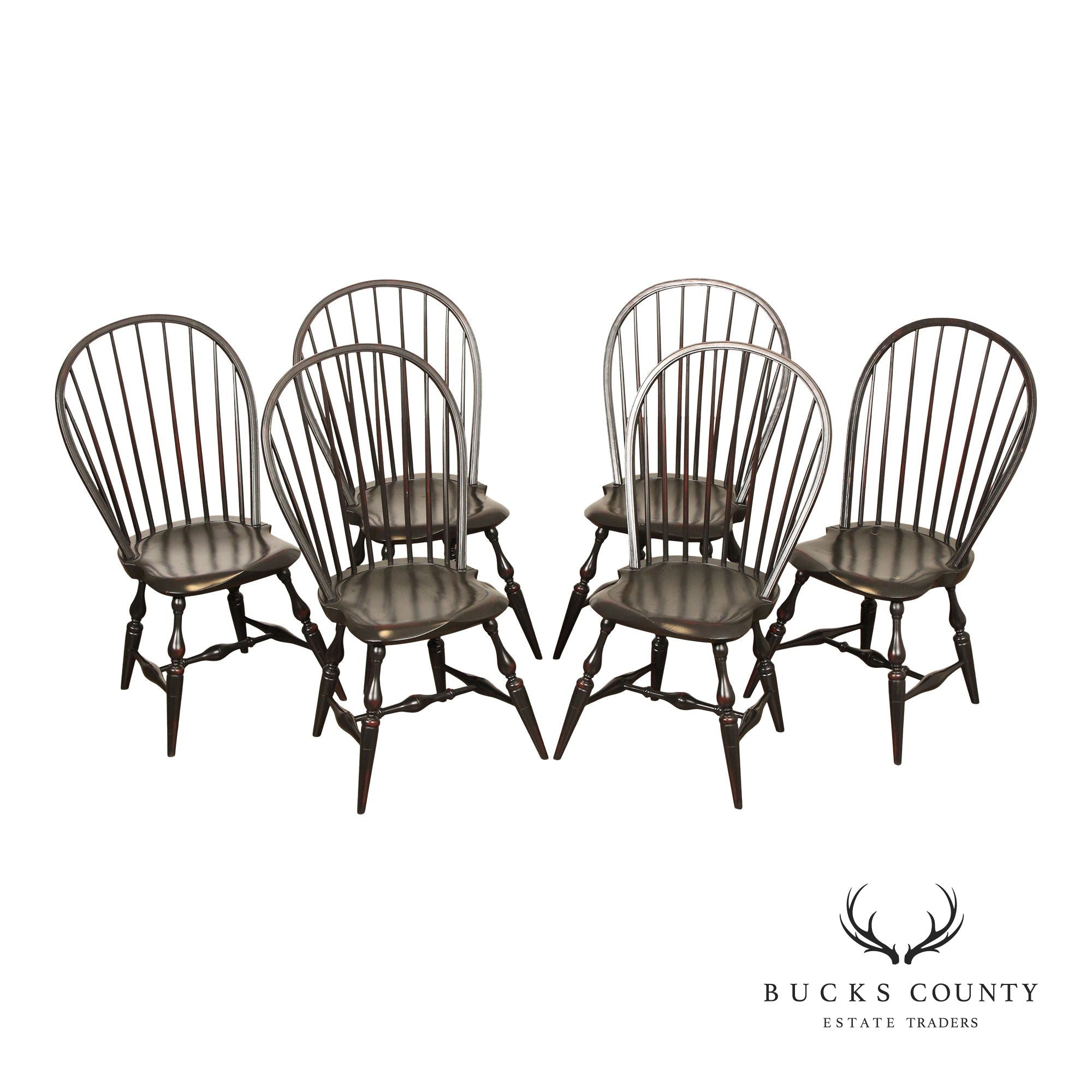 Warren Chair Works Set Of Six Black Painted Windsor Dining Chairs