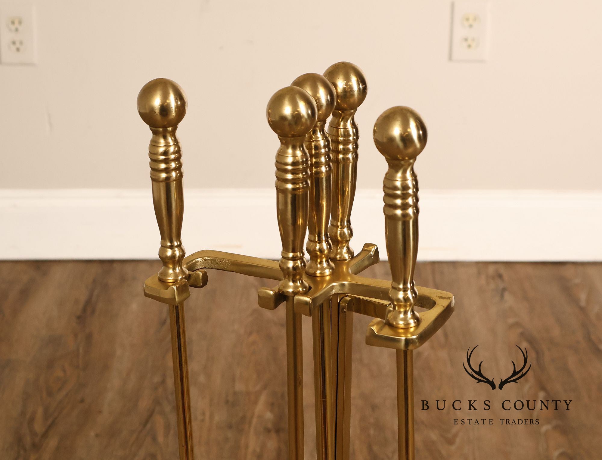 Traditional Brass Five-Piece Fireplace Tool Set