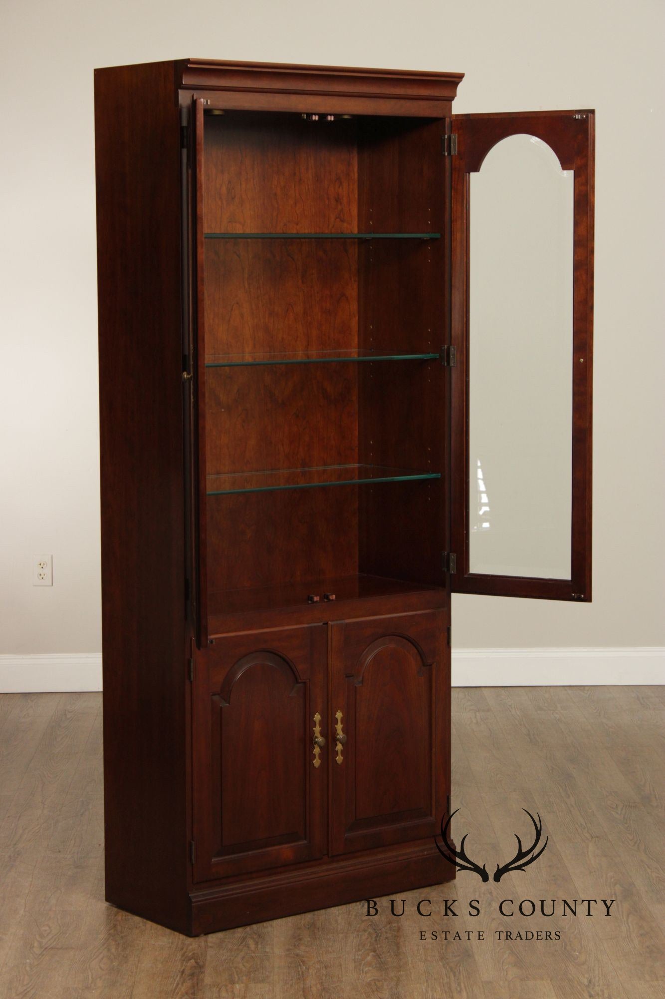 Stickley Traditional Pair of Cherry Bookcase Display Cabinets