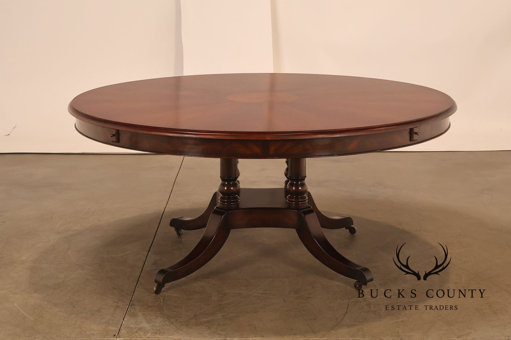 Theodore Alexander Regency Style Mahogany Round Dining Table With Expandable 4 Leaves