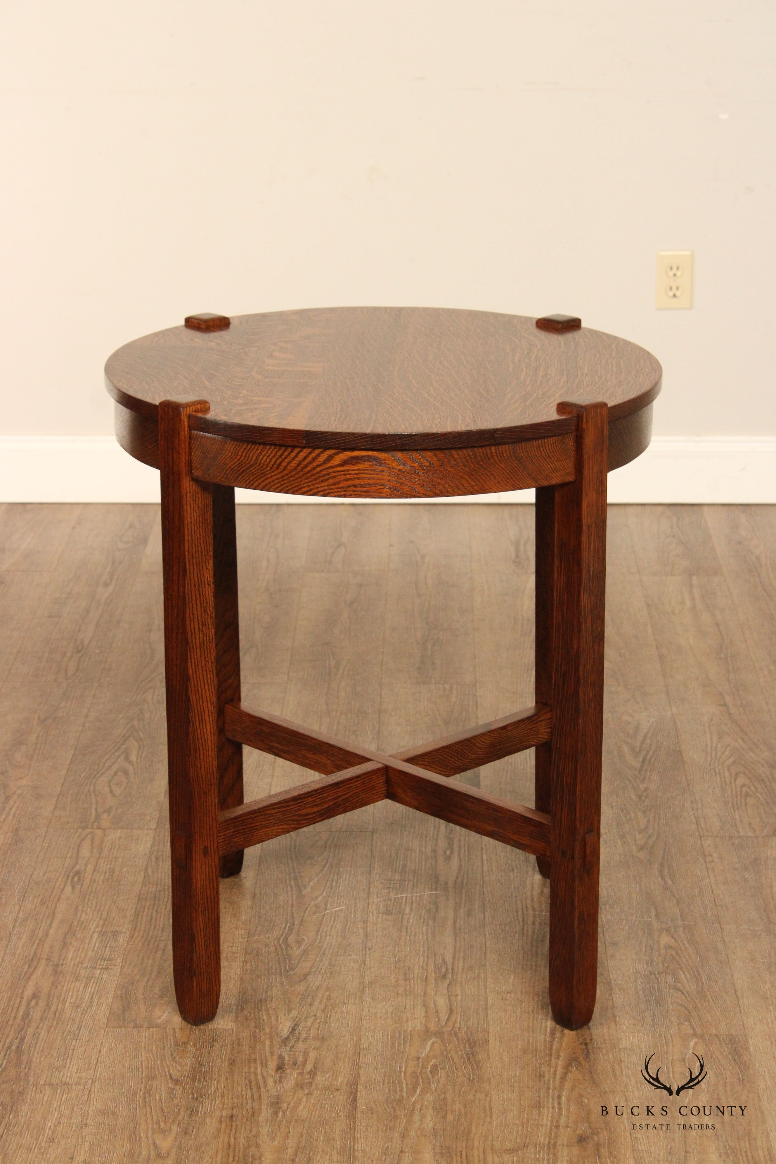 Antique Mission Style Oak Round Table Lamp