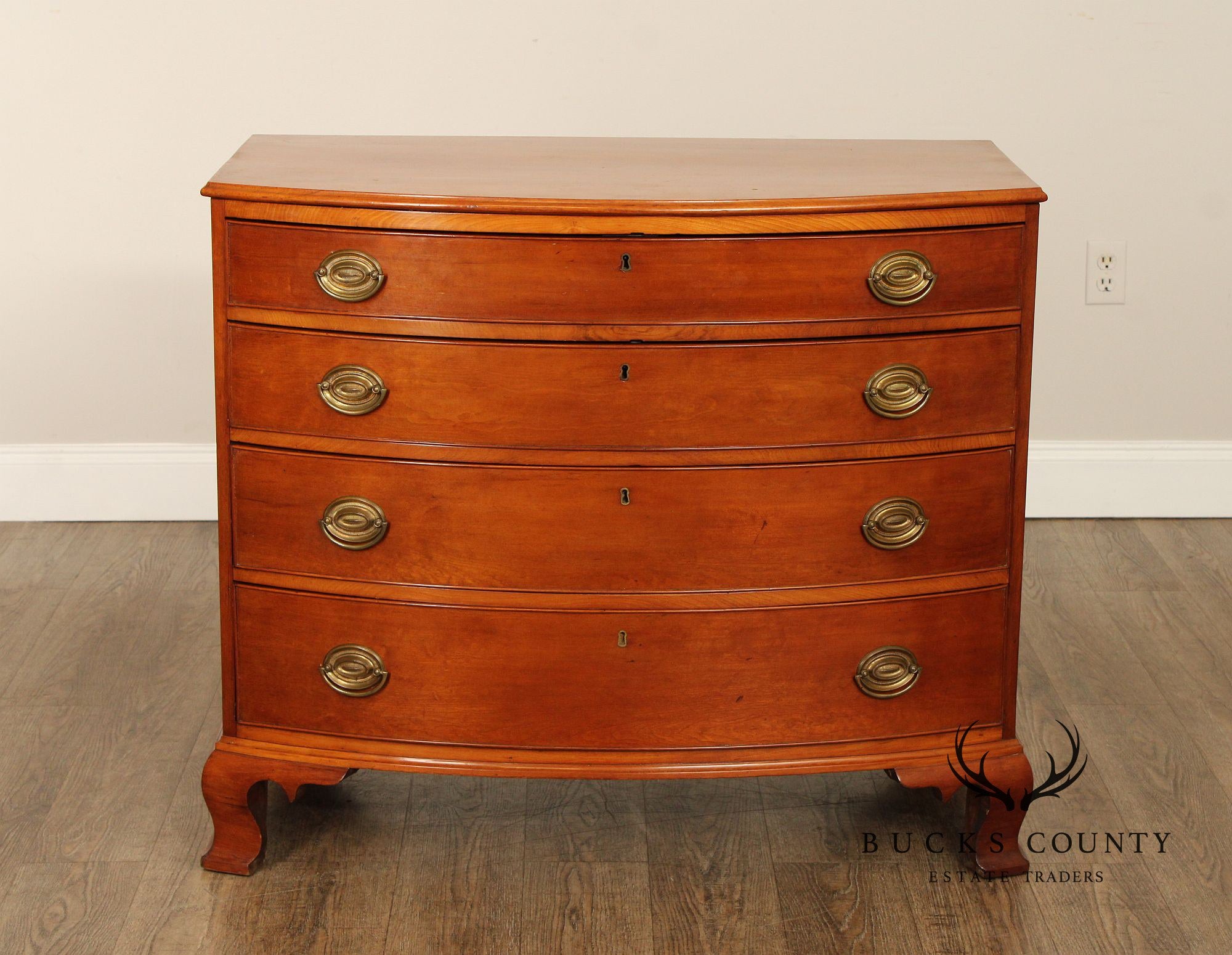 Antique Chippendale Cherry Bow Front Chest of Drawers