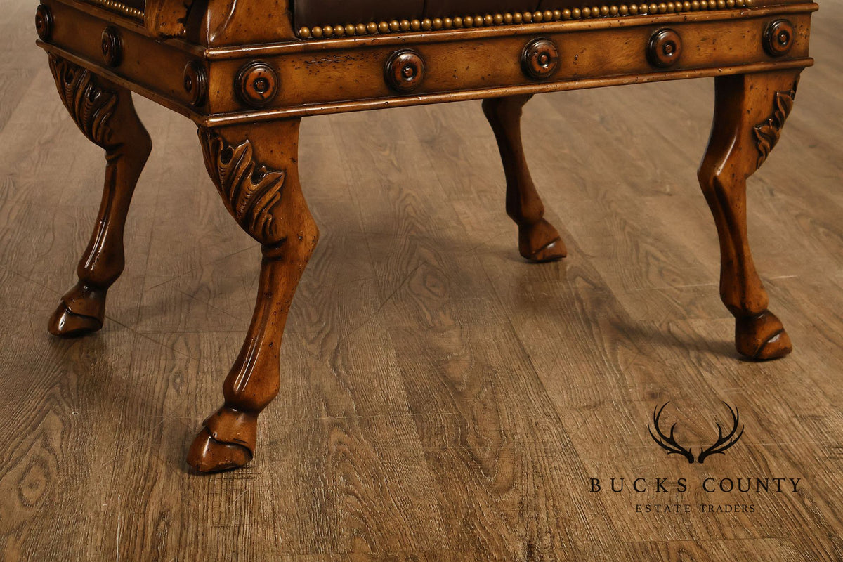 Theodore Alexander Regency Style Carved Horse Head Leather Bench