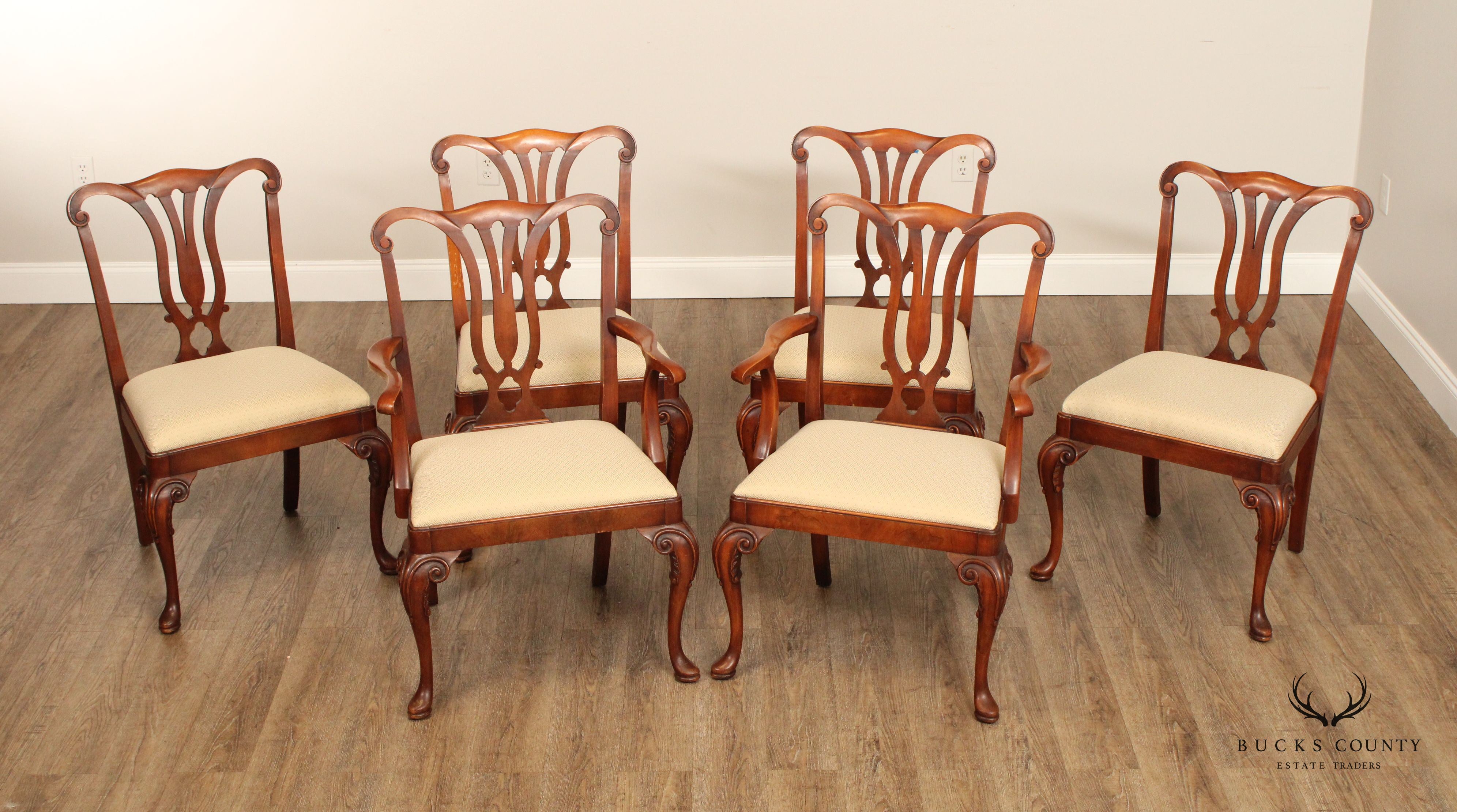 1930's Georgian Style Set of Six Carved Frame Dining Chairs