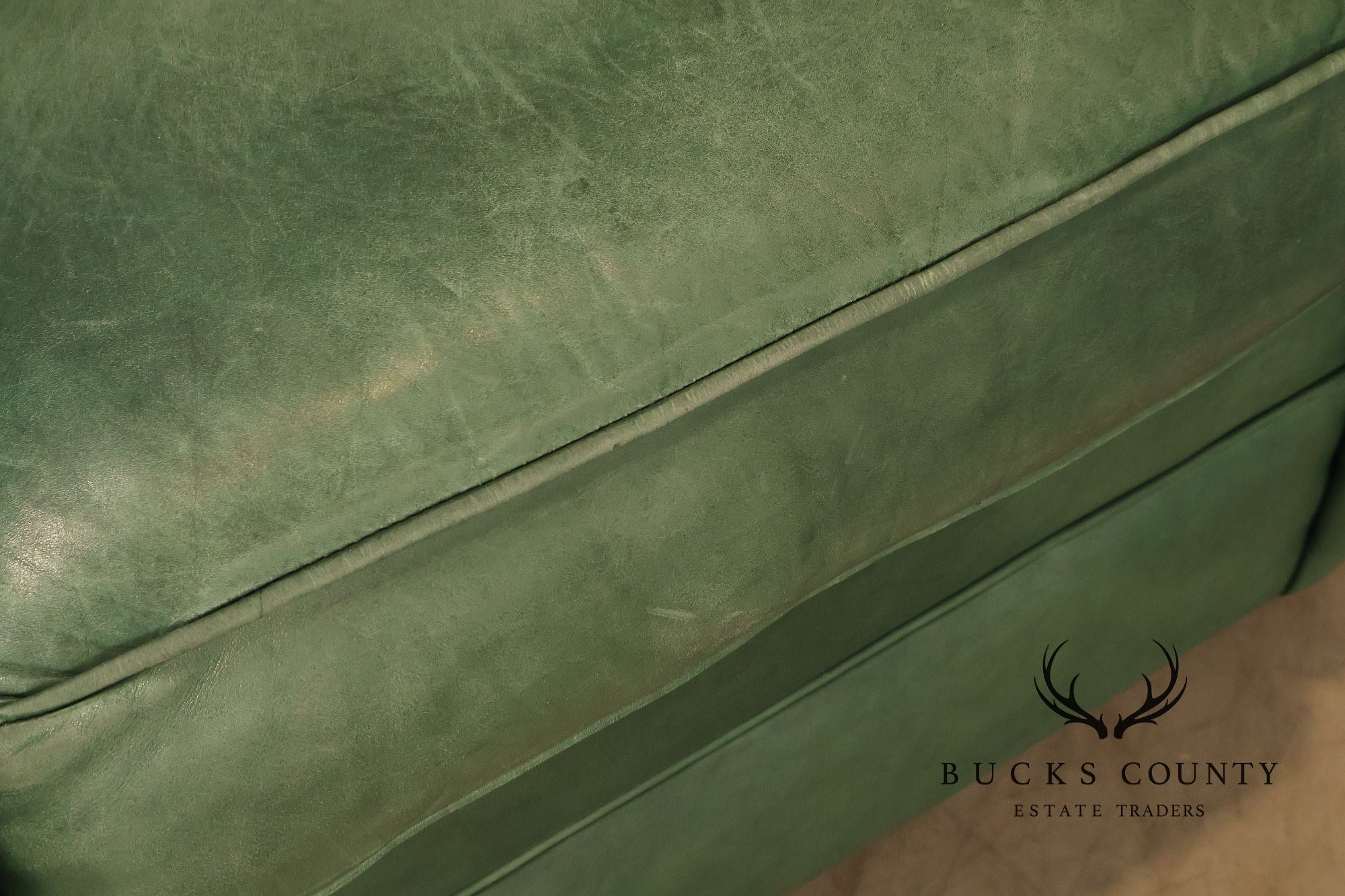 Ethan Allen Green Leather Sofa
