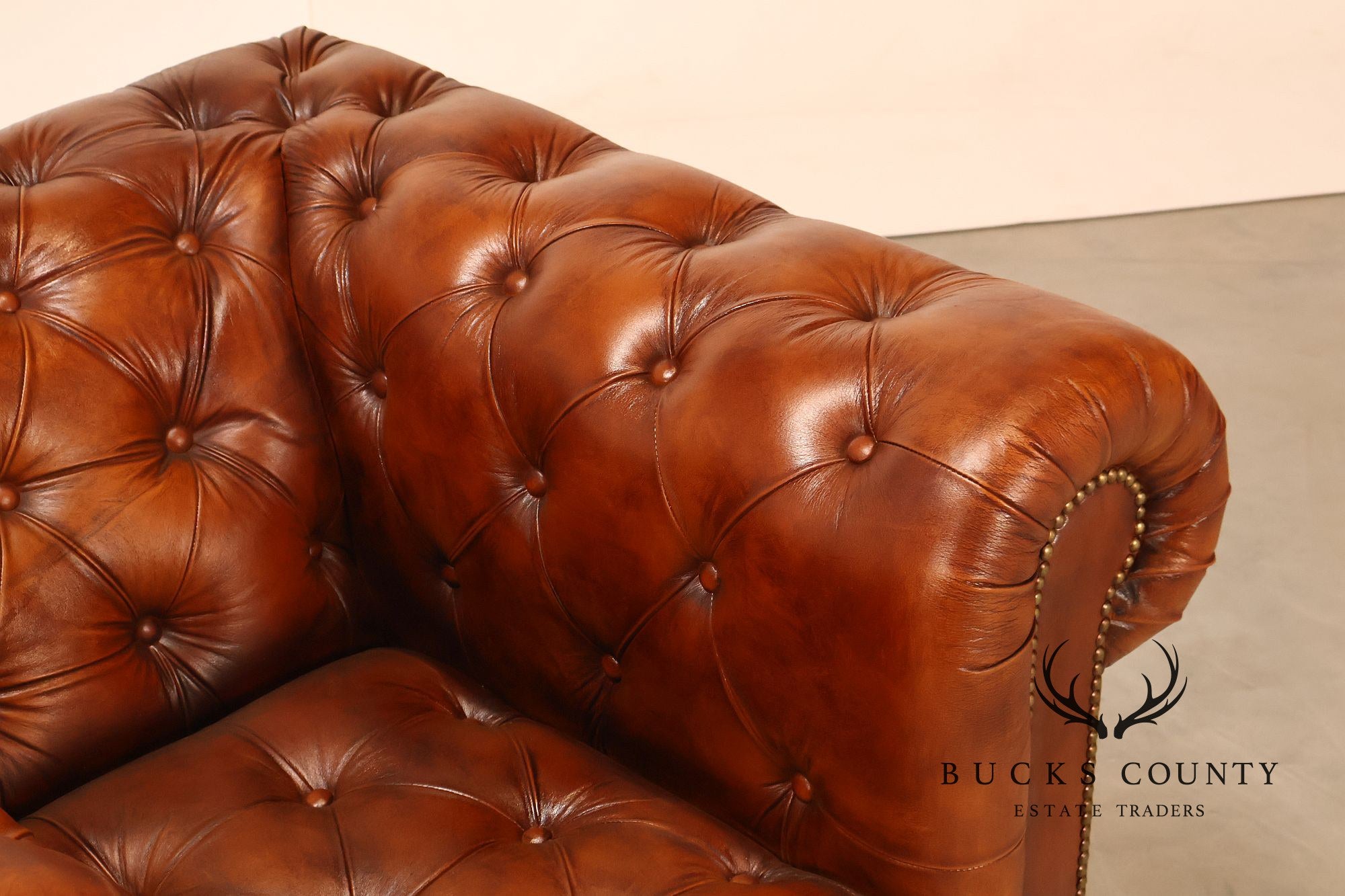 Chesterfield Style Pair of Brown Leather Club Chairs