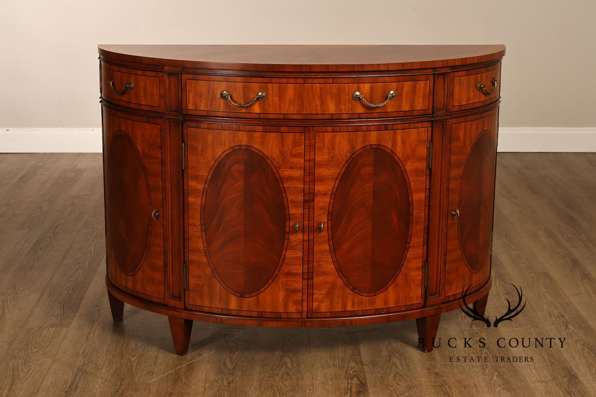 Ethan Allen Mahogany Newport Collection Demilune Cabinet Console