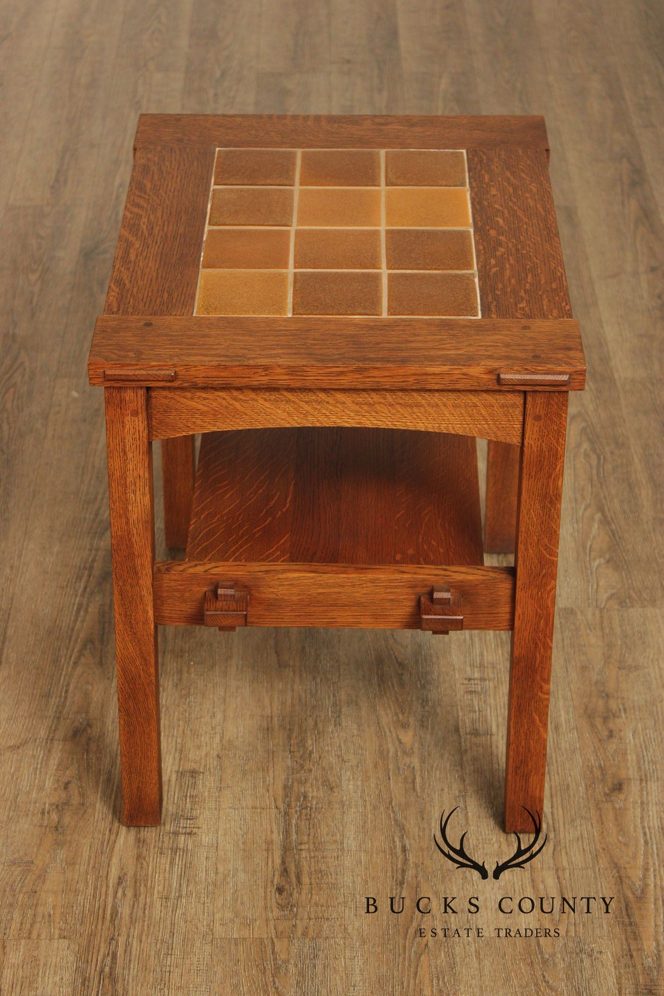 Stickley Mission Collection Pair Of Oak Tile Top End Tables