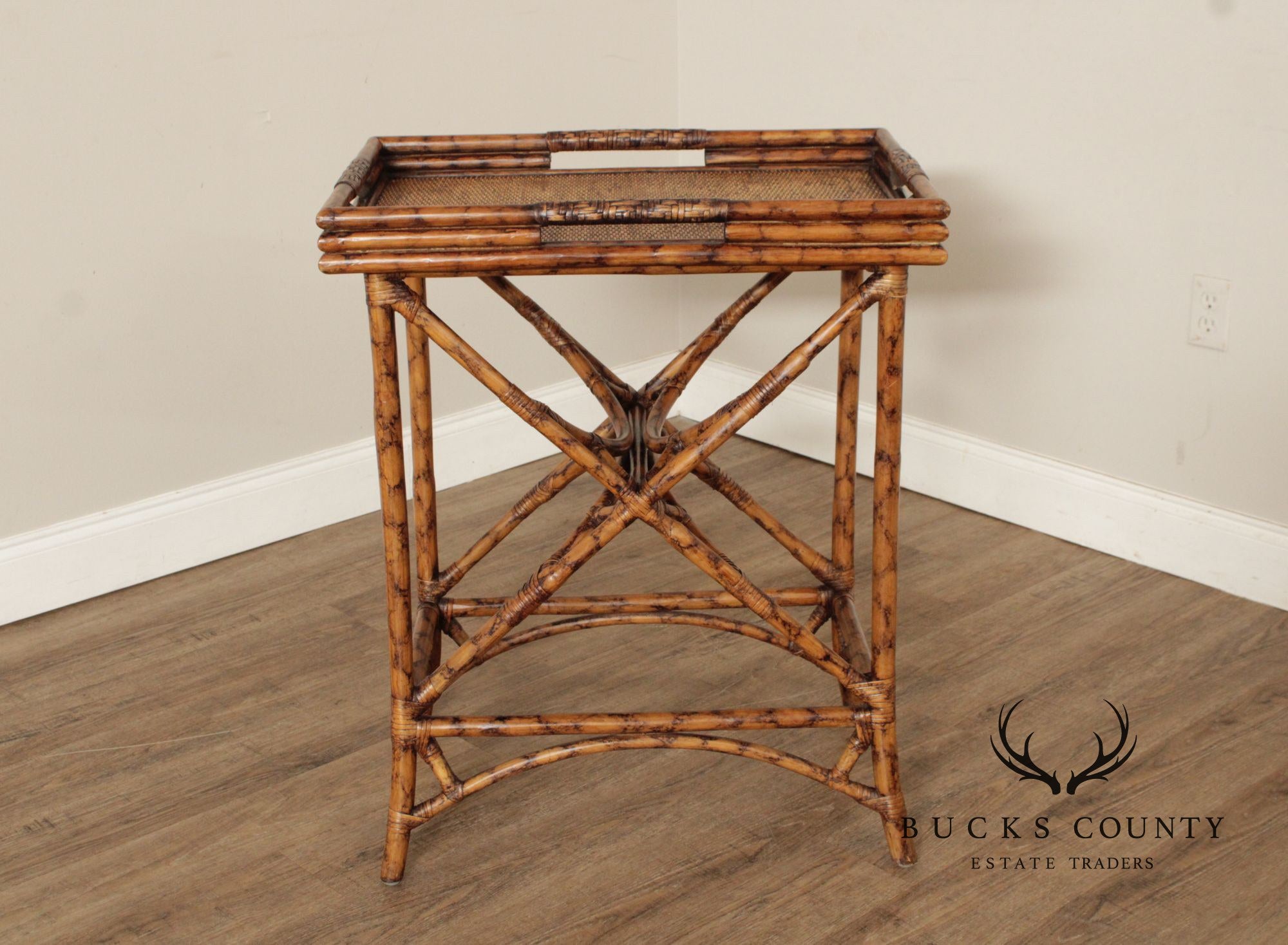 Vintage Bamboo and Rattan Server Tray Table