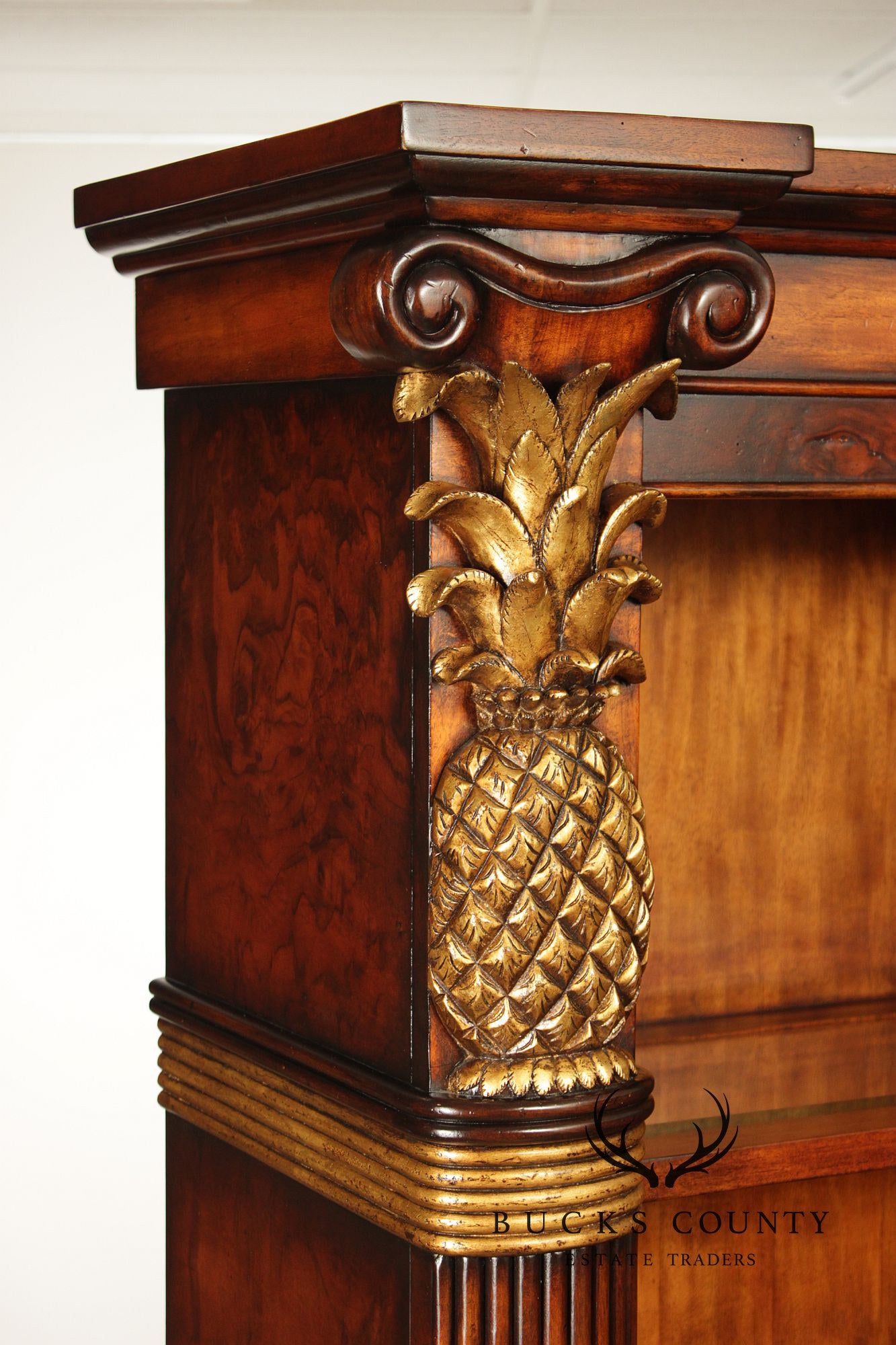 Century Furniture Pair Of Pineapple Carved Lighted Library Bookcases