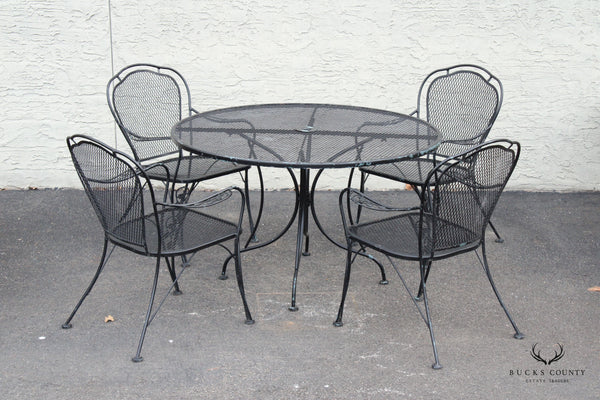 Vintage Wrought Iron Round Patio Dining Table and Dining Chairs Set