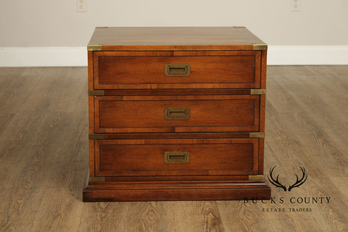 Hekman Campaign Style Mahogany Three-Drawer Nightstand With Brass Accents