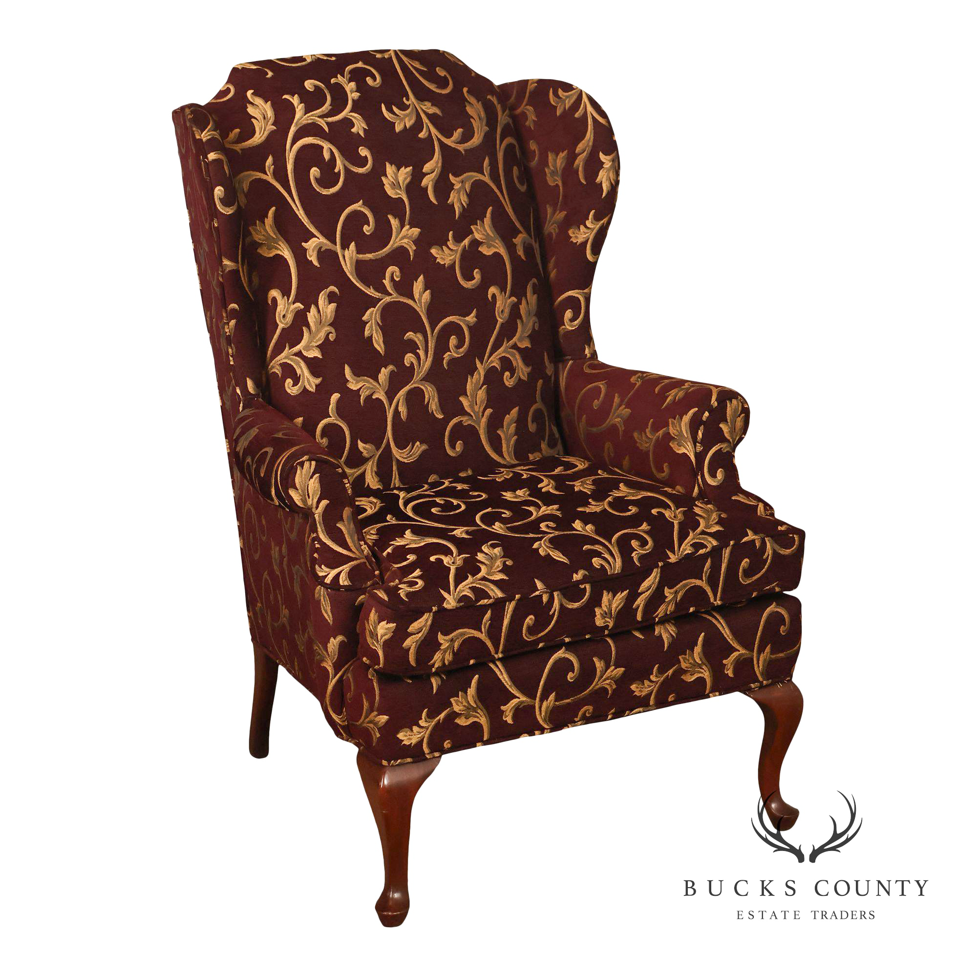 Traditional Queen Anne Style Upholstered Wingback Chair