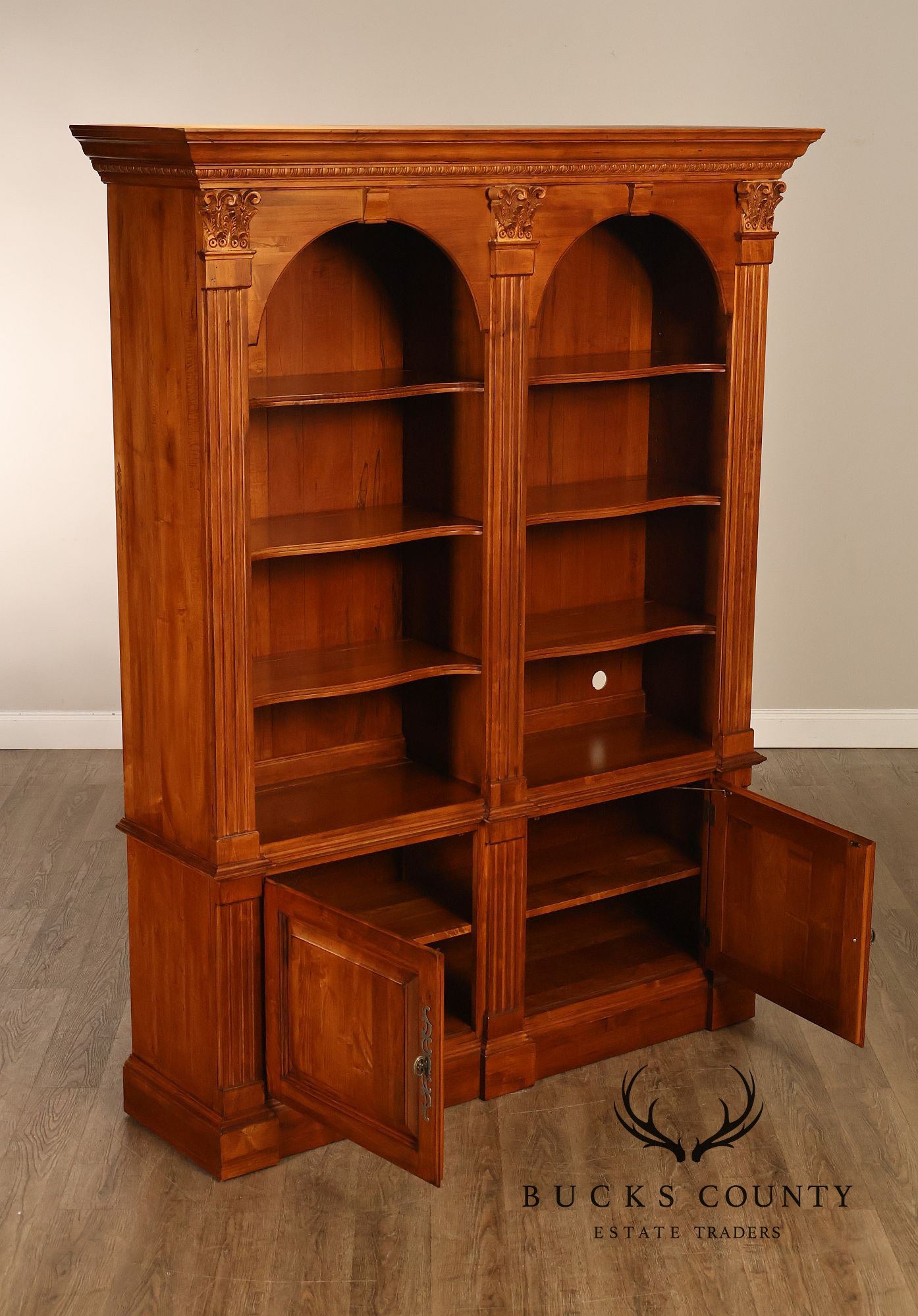 Ethan Allen 'Legacy' Maple Open Carved Library Bookcase