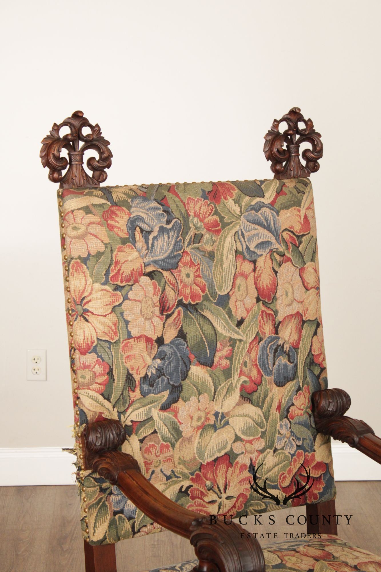 Antique French Baroque Style Carved Walnut Armchair