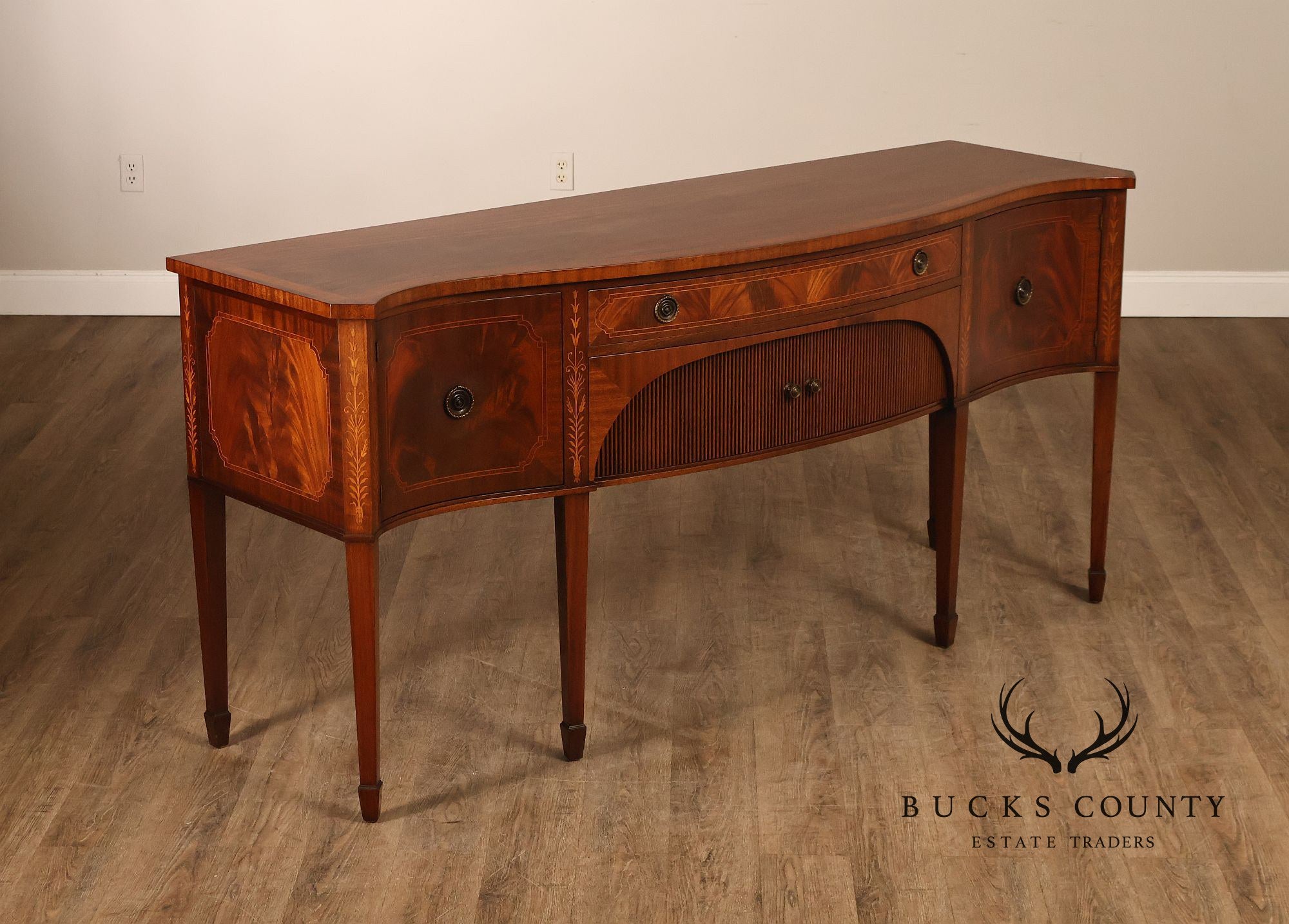 Federal Style  Custom Mahogany Sideboard With Inlay And Tambour Door