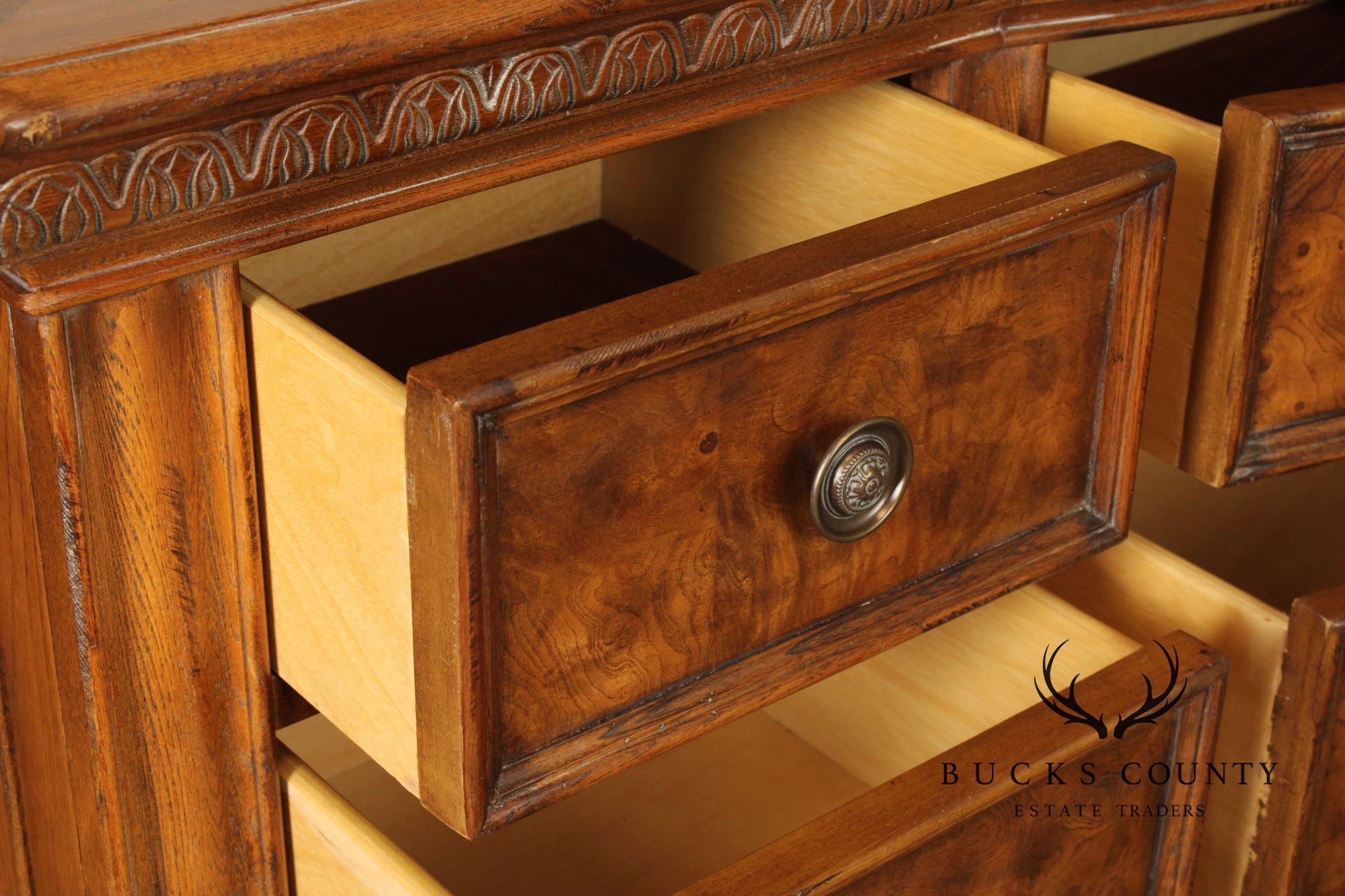 Lane Italian Provincial Style Burl Wood Triple Dresser