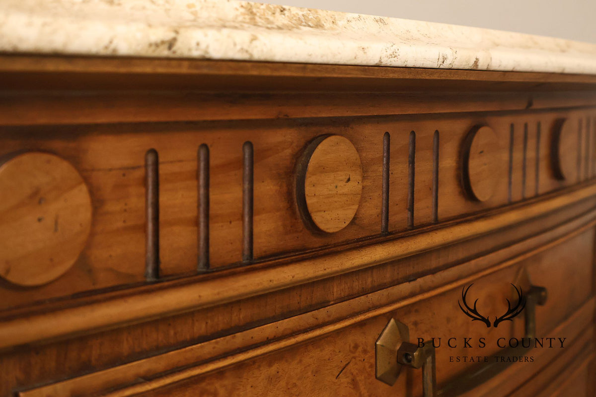 Pair Of Neoclassical Style Marble Top Three Drawer Nightstands
