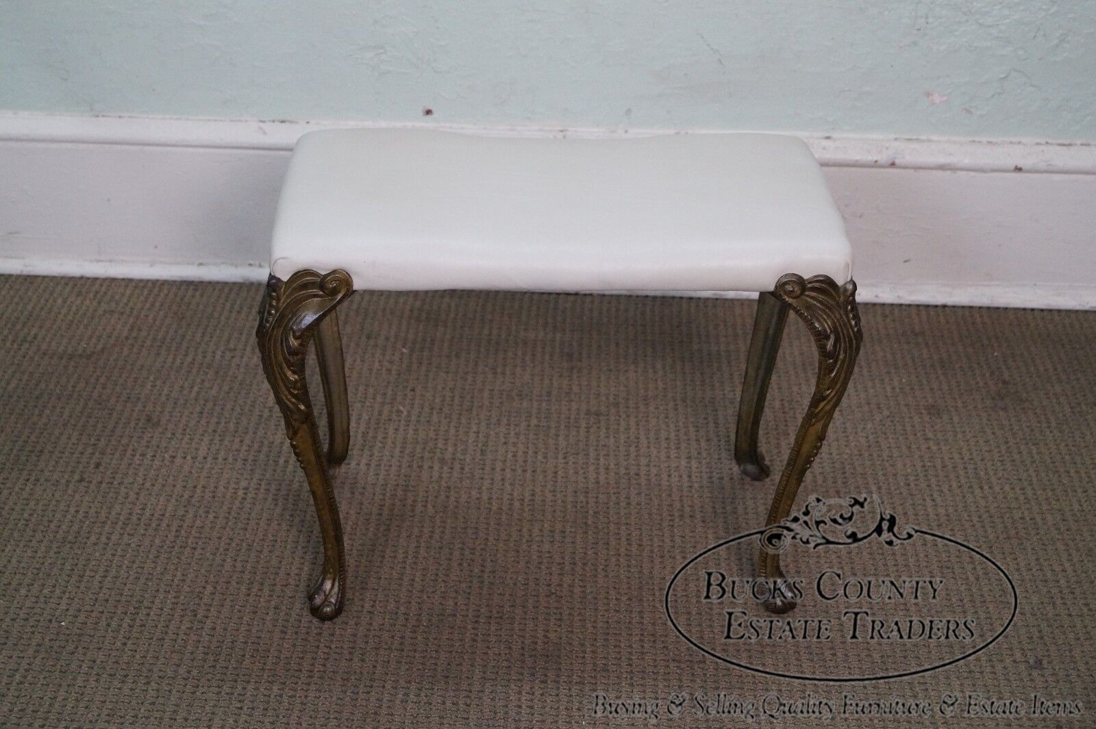 Antique French Style Iron Bench w/ Leather Seat