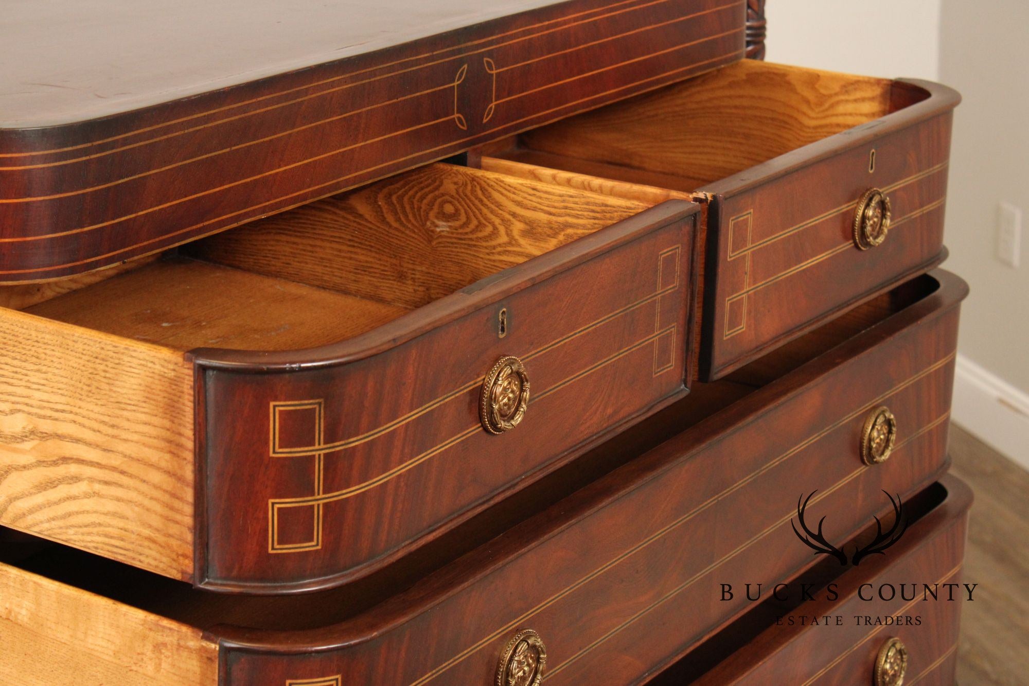 Edwardian Style Custom Mahogany Inlaid High Chest Of Drawers