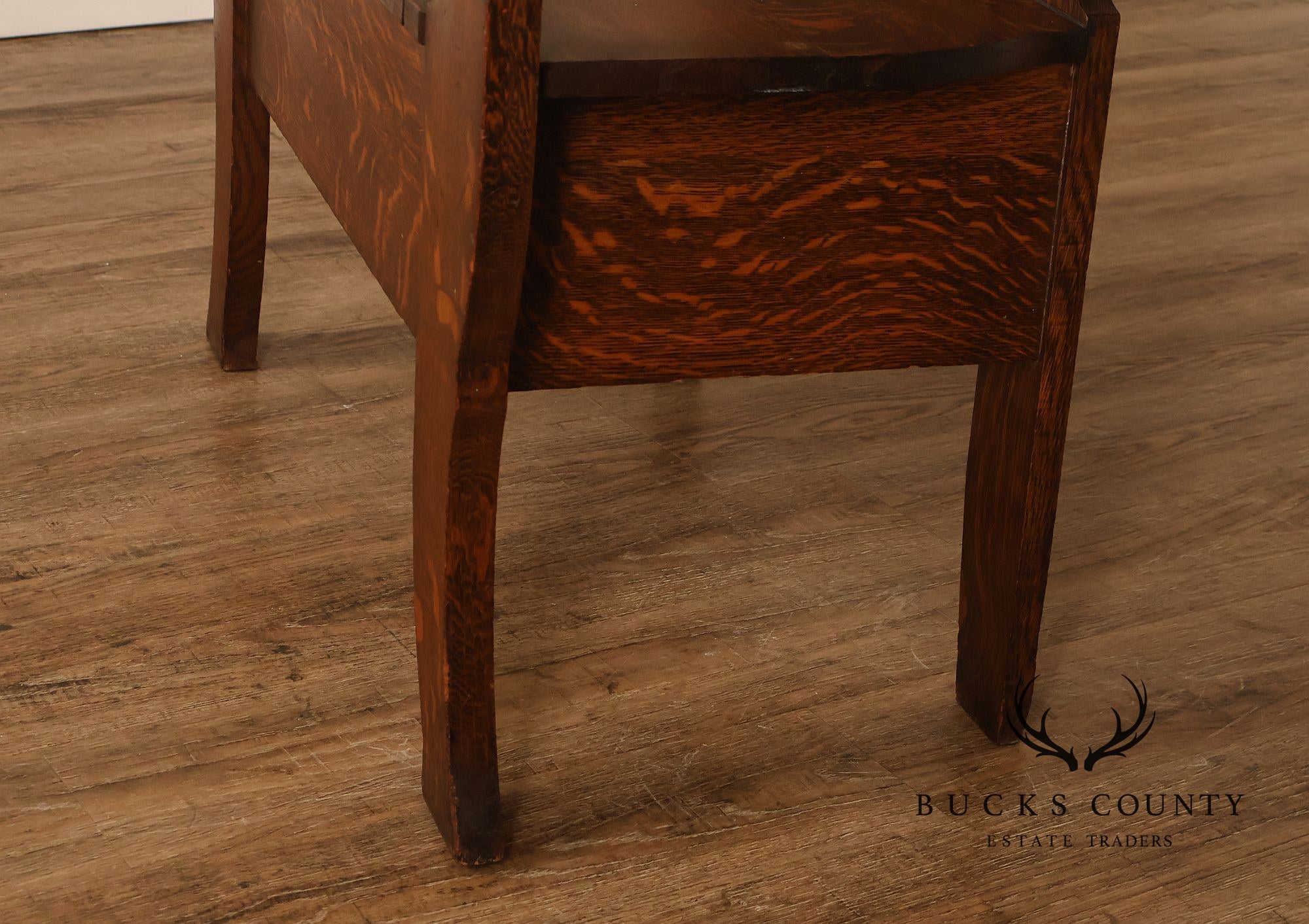 Antique Arts And Crafts Oak Mirrored Hall Seat