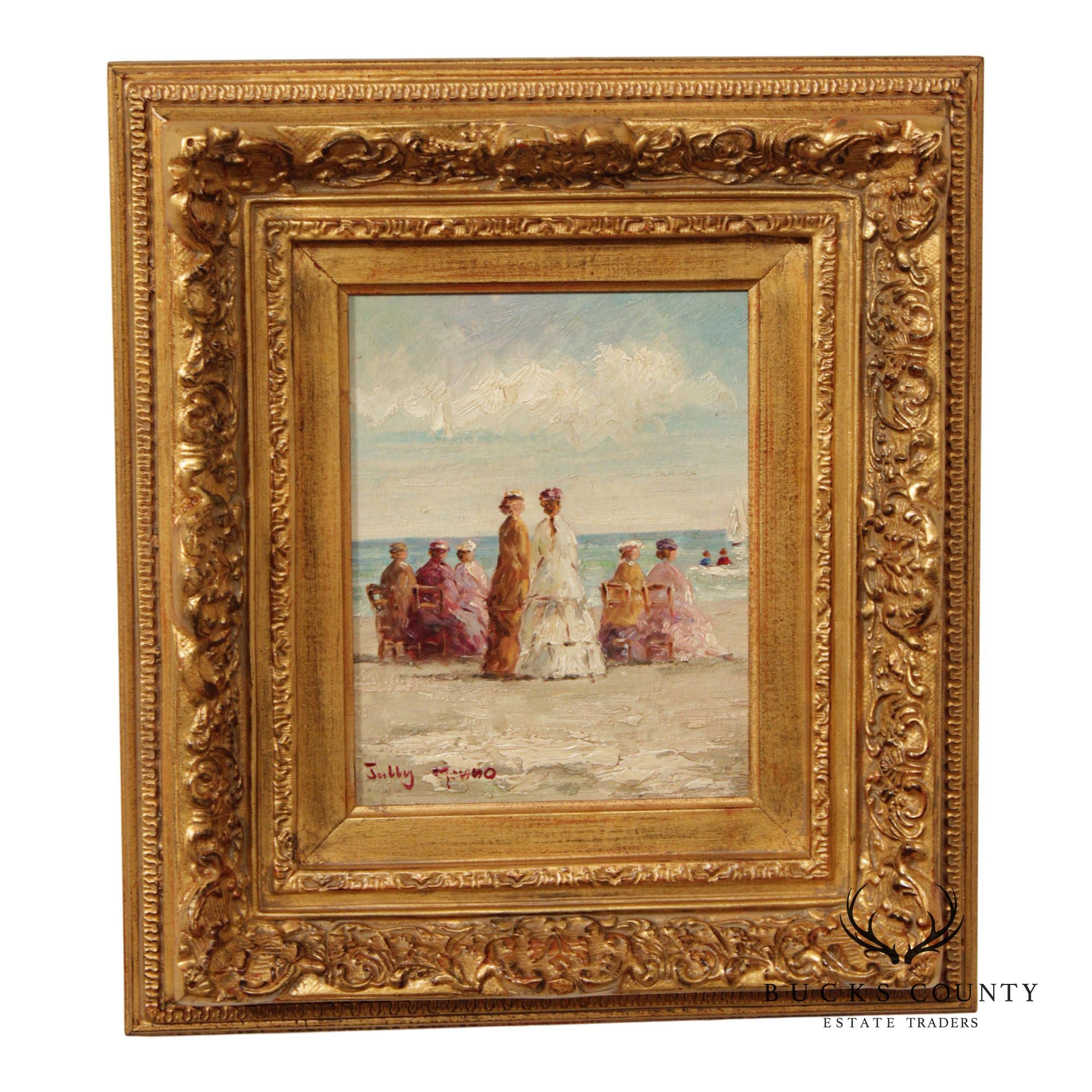 Jully Minno Framed Oil Painting, Seaside Victorian Women