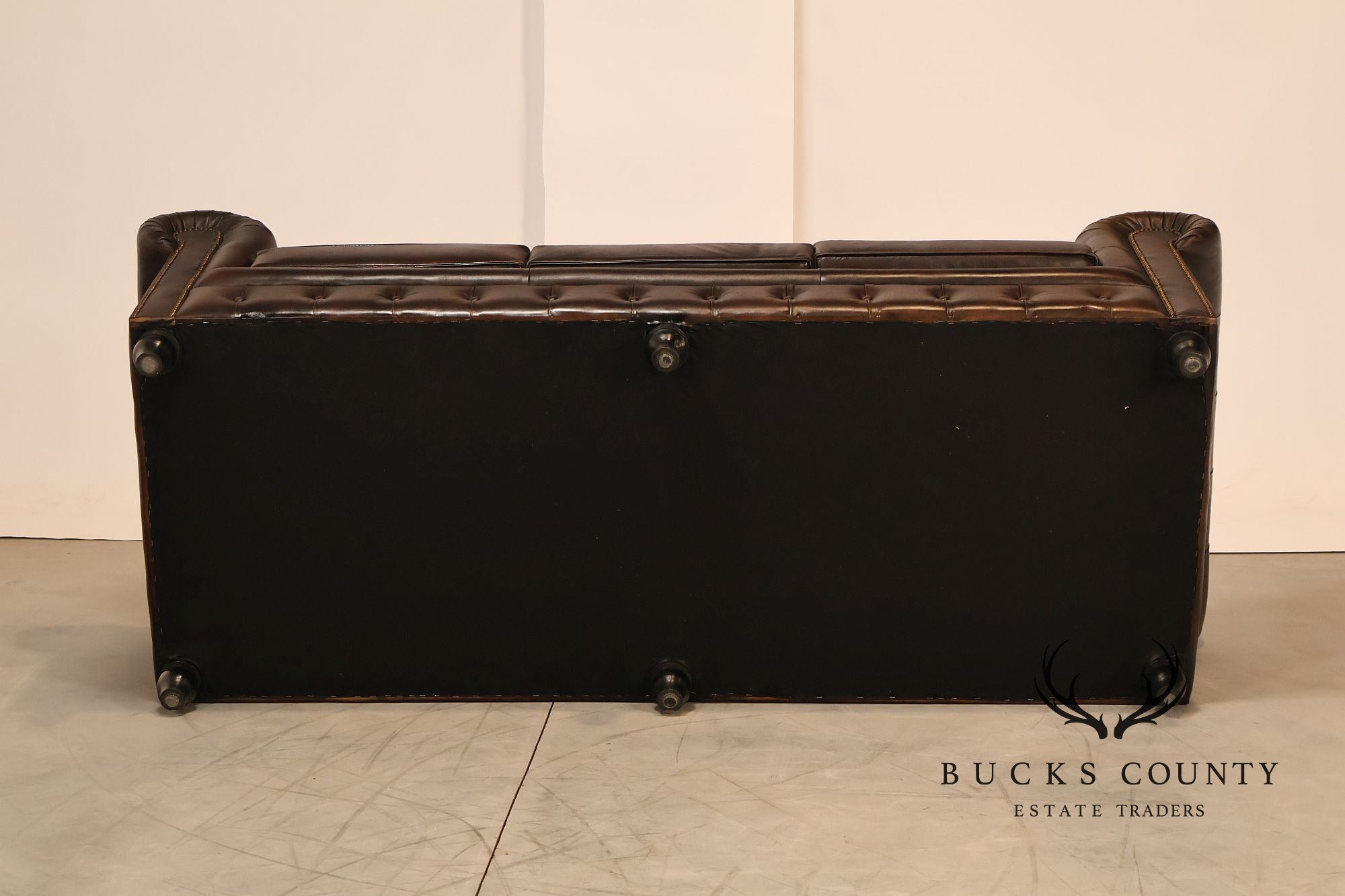 Chesterfield Style 7 Foot Espresso Brown Tufted Leather Sofa