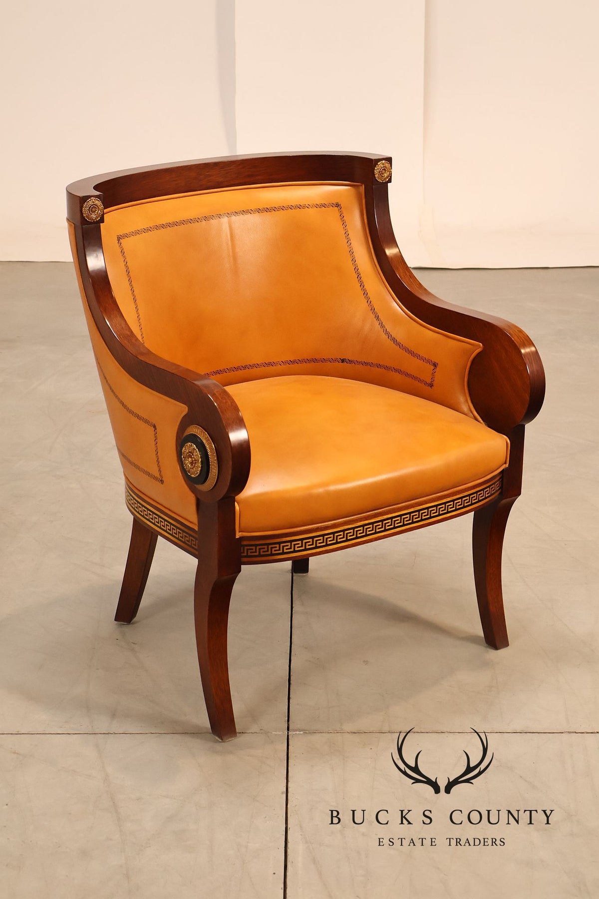 Neoclassical Empire Style Pair Of Mahogany And Leather Armchairs