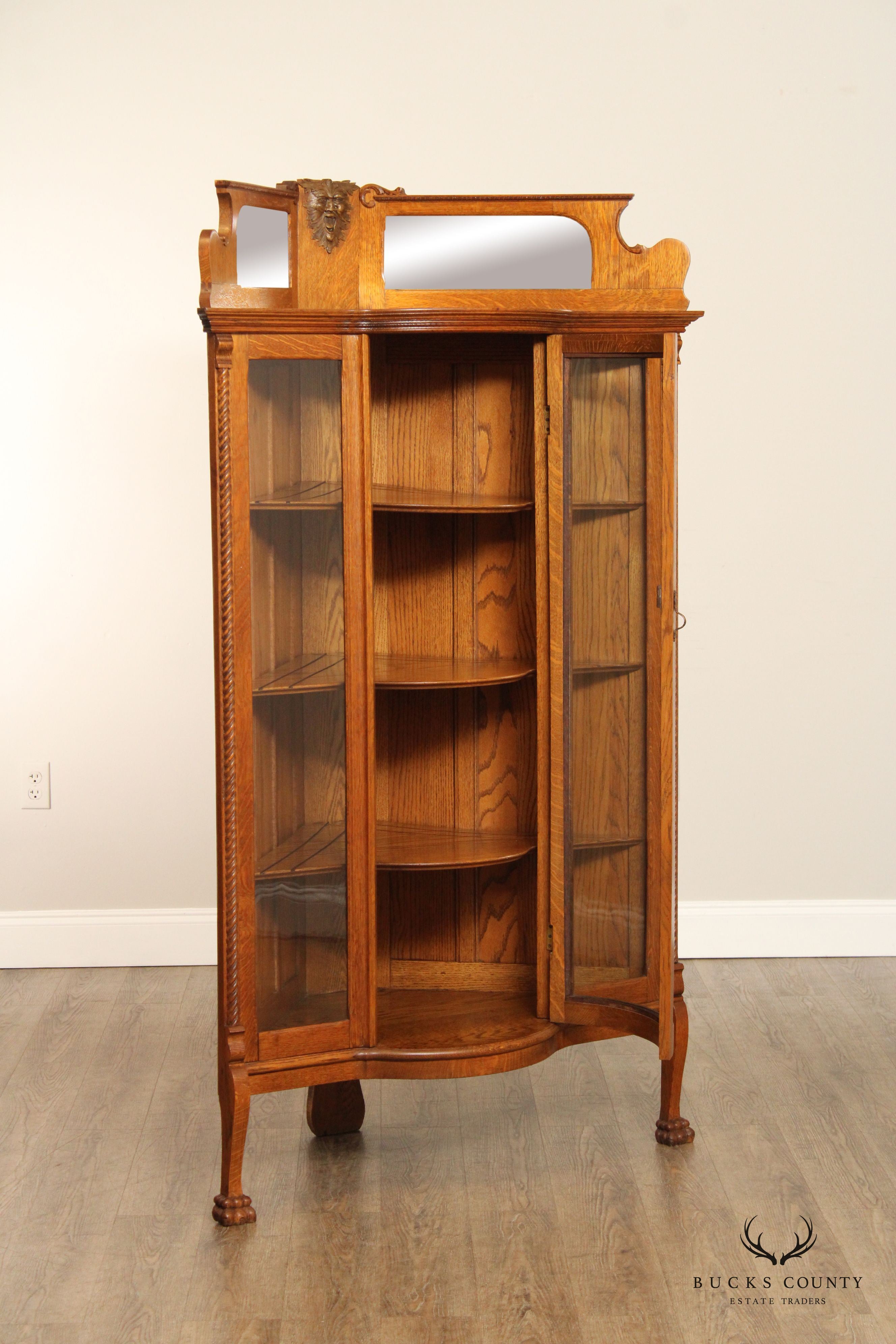 Antique Victorian Oak Corner China Display Cabinet