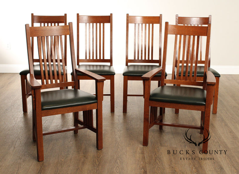 Mission Style Set of Six Oak Spindled Dining Chairs