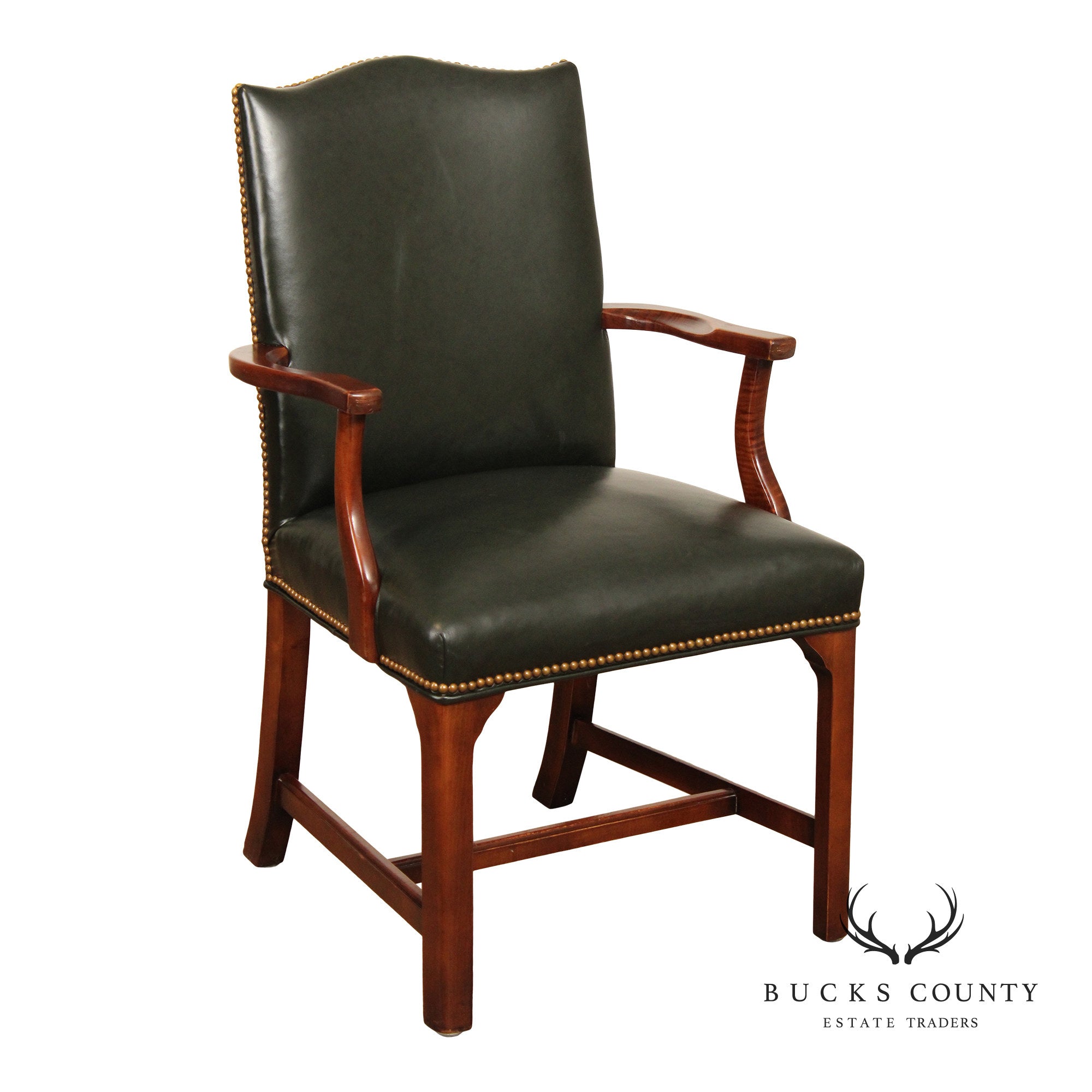 Southwood Chippendale Style Leather and Mahogany Library Armchair