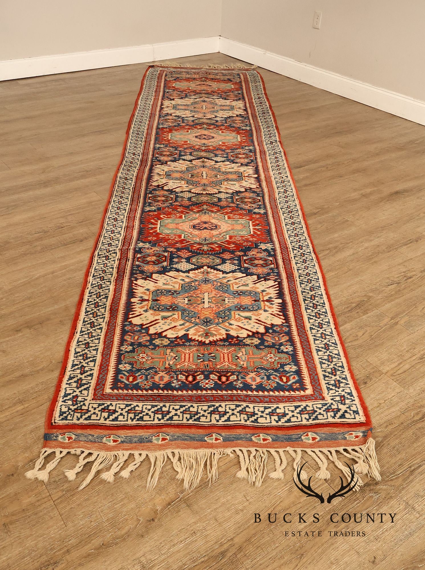 Vintage Hand Tied Wool Kazak Tribal Long Runner Rug