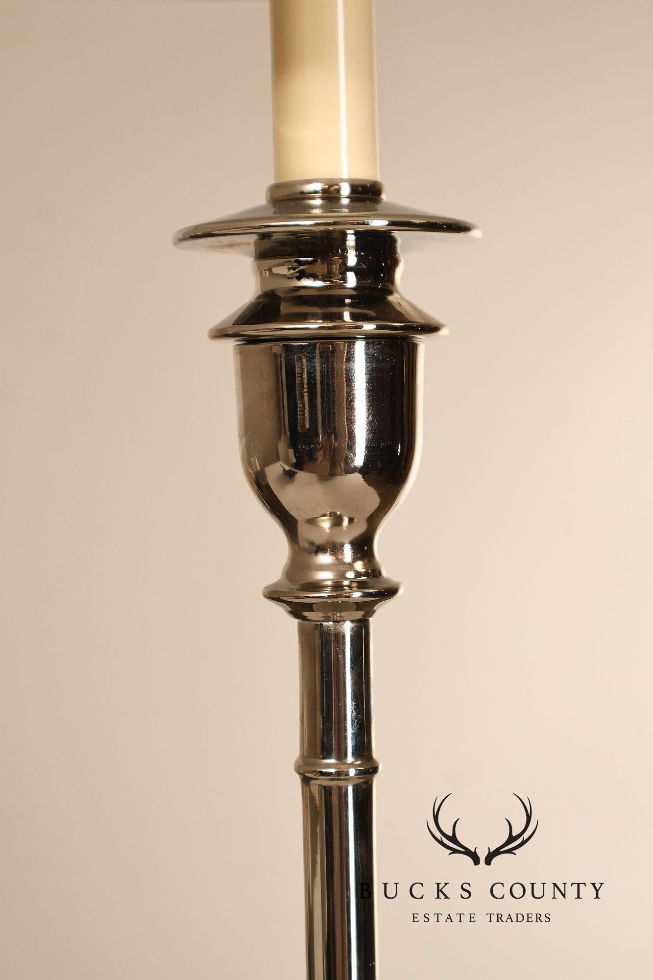 Ralph Lauren Pair of Chrome Candlestick Table Lamps